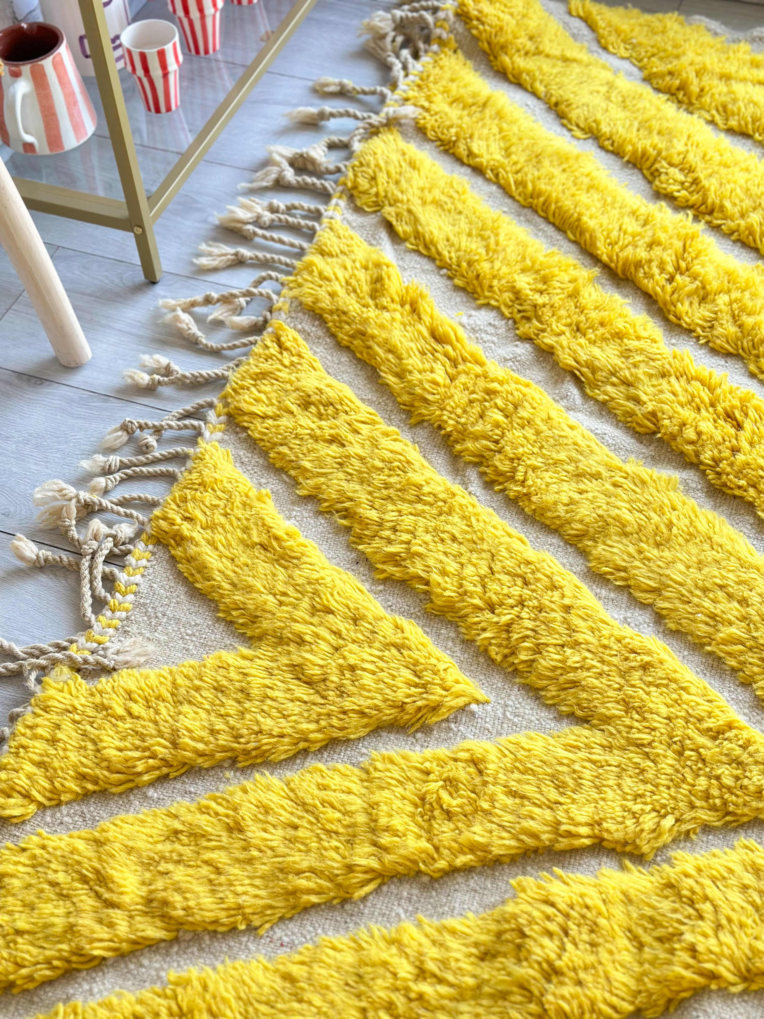 Yellow Berber carpet, colorful Beni Ouarain - n°685