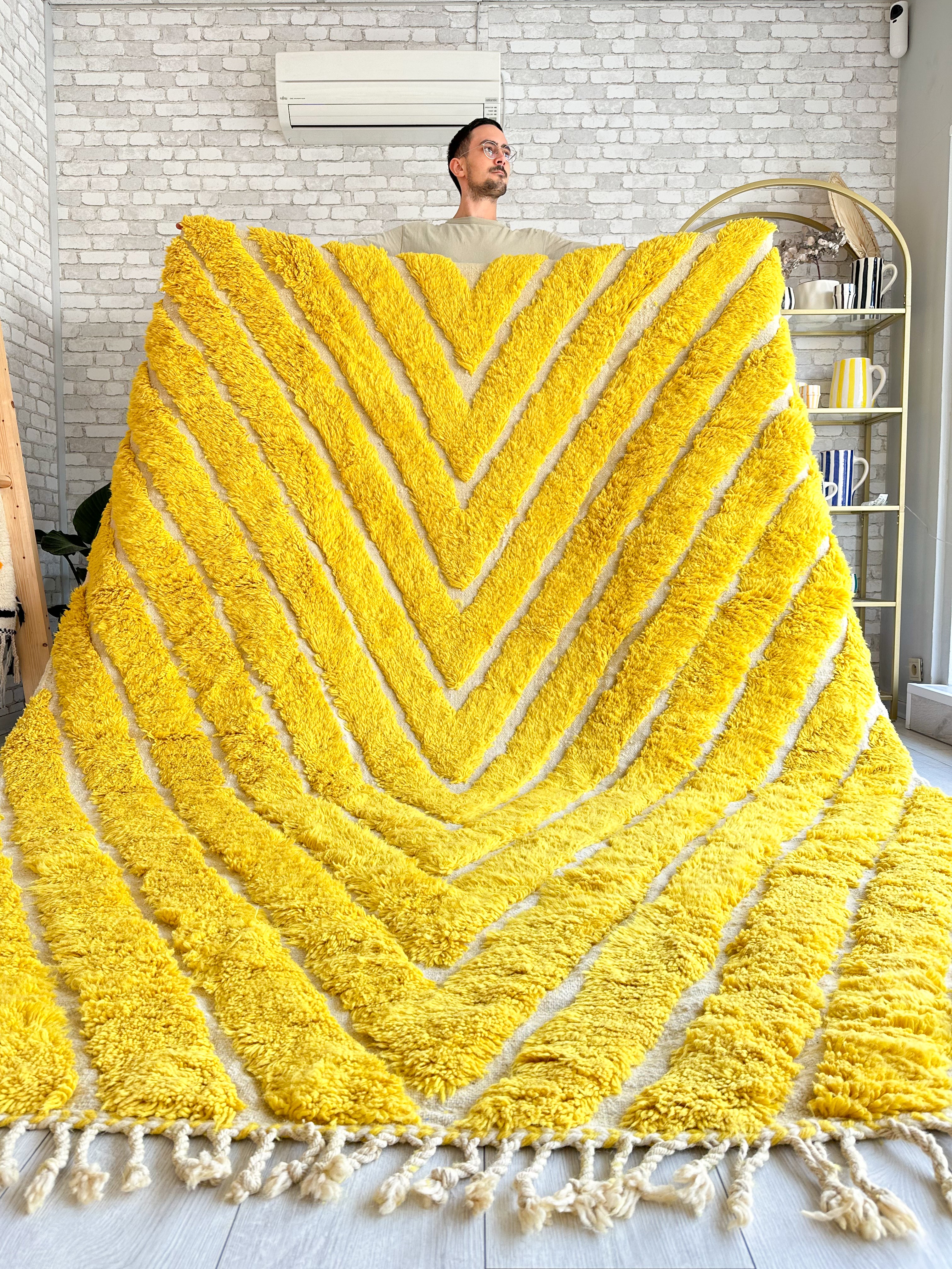 Yellow Berber carpet, colorful Beni Ouarain - n°685