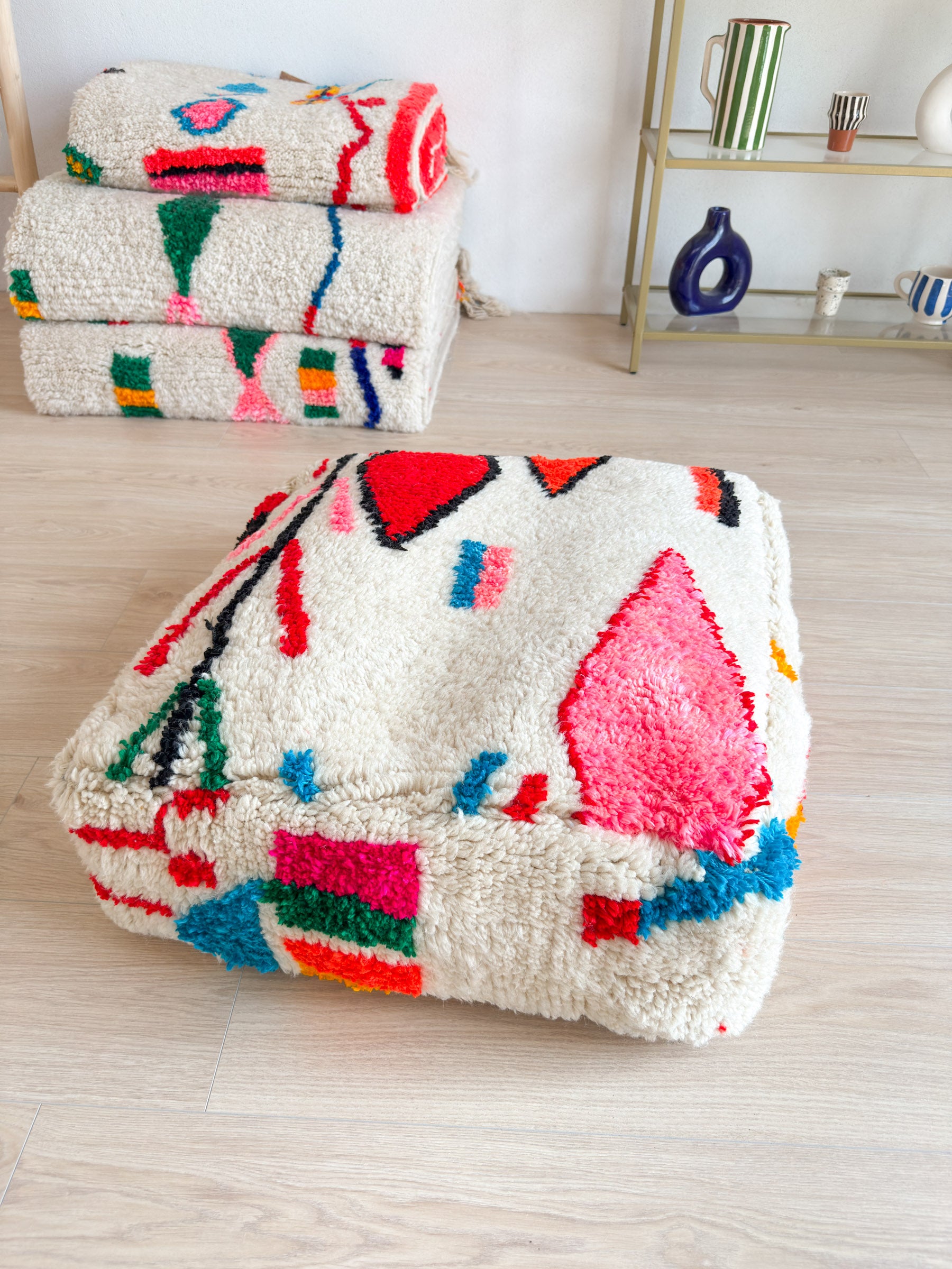 Moroccan pouf, colorful Berber pouf - 60 x 60 cm - n°23
