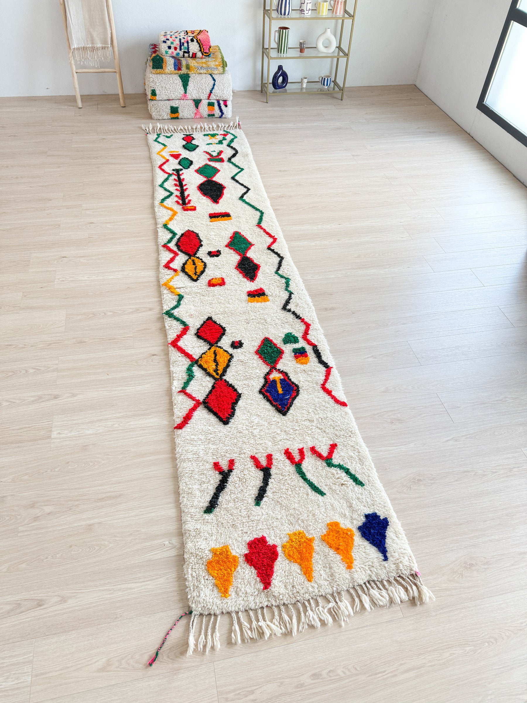 Colorful Berber runner rug 88 x 430 cm - no. 1989