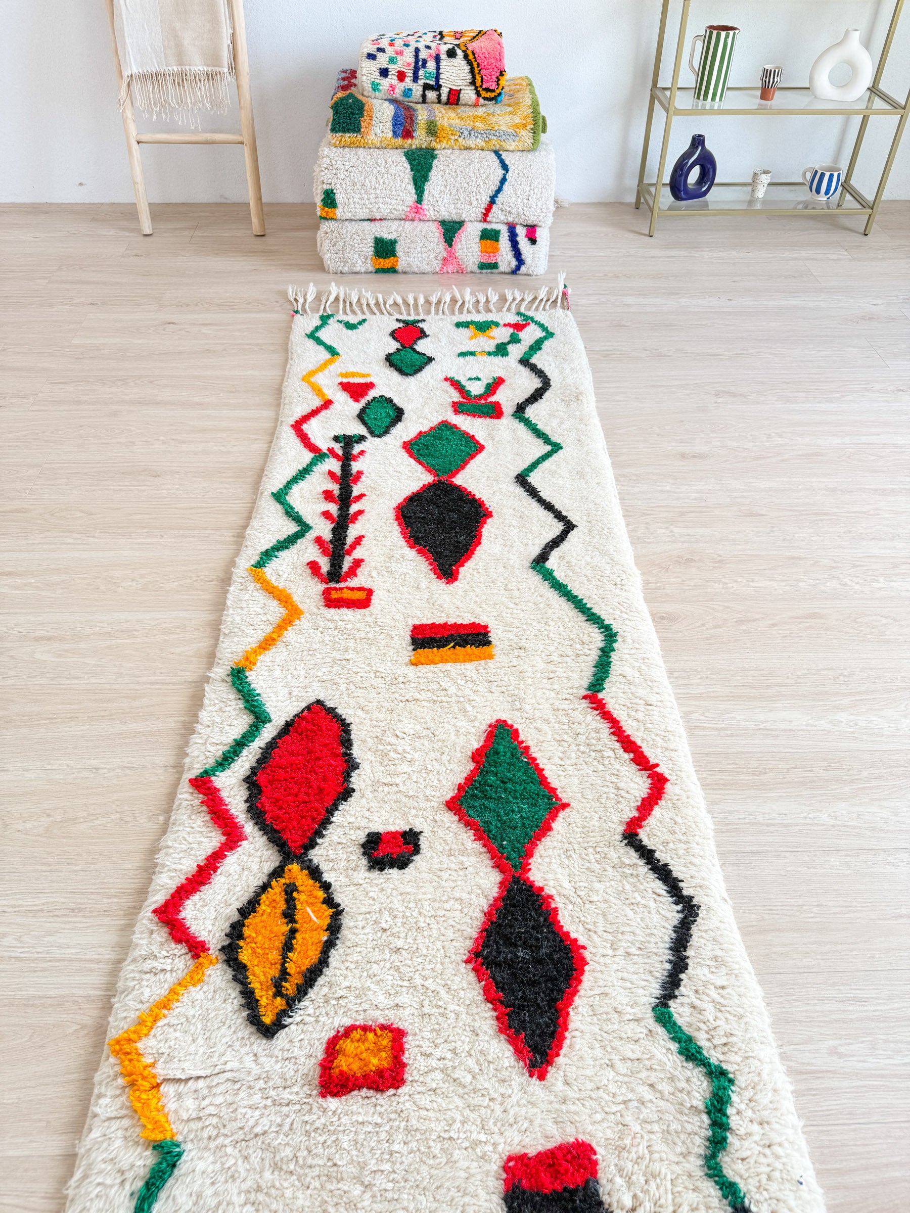 Colorful Berber runner rug 88 x 430 cm - no. 1989