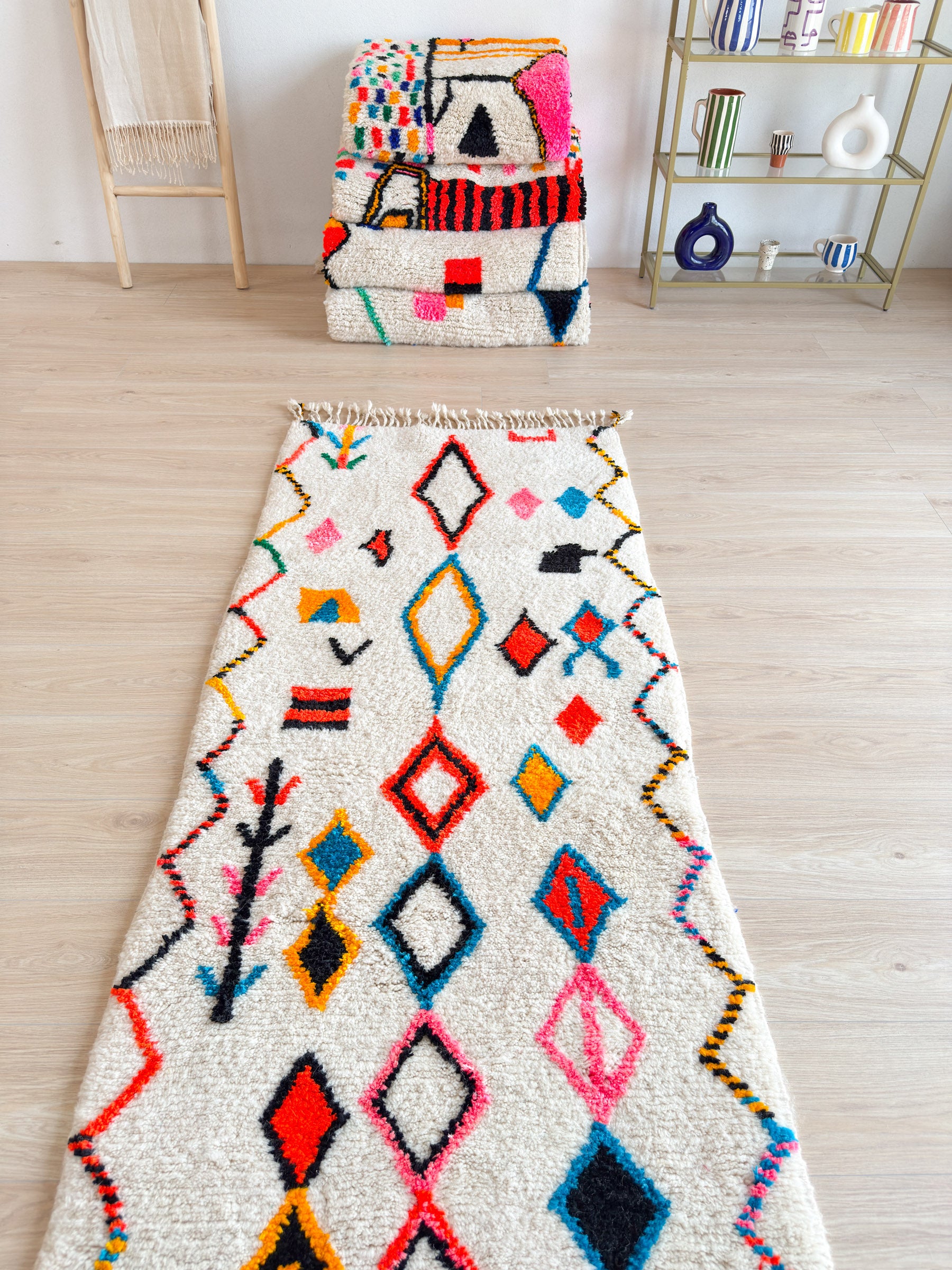 Tapis berbère de couloir coloré - n°1351