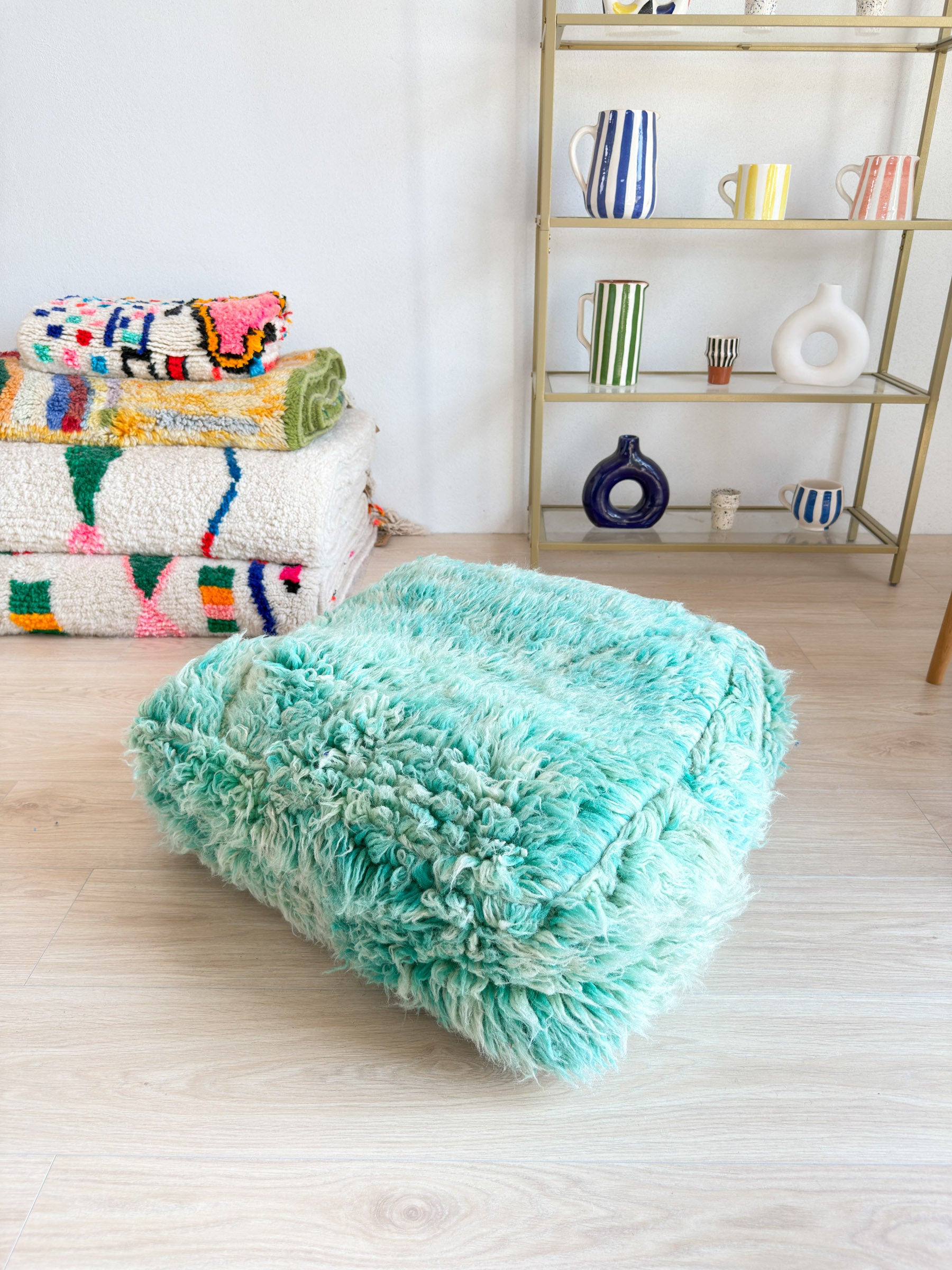Marokkanischer Pouf, bunter Berber-Pouf - 60 x 60 cm - Nr. 42