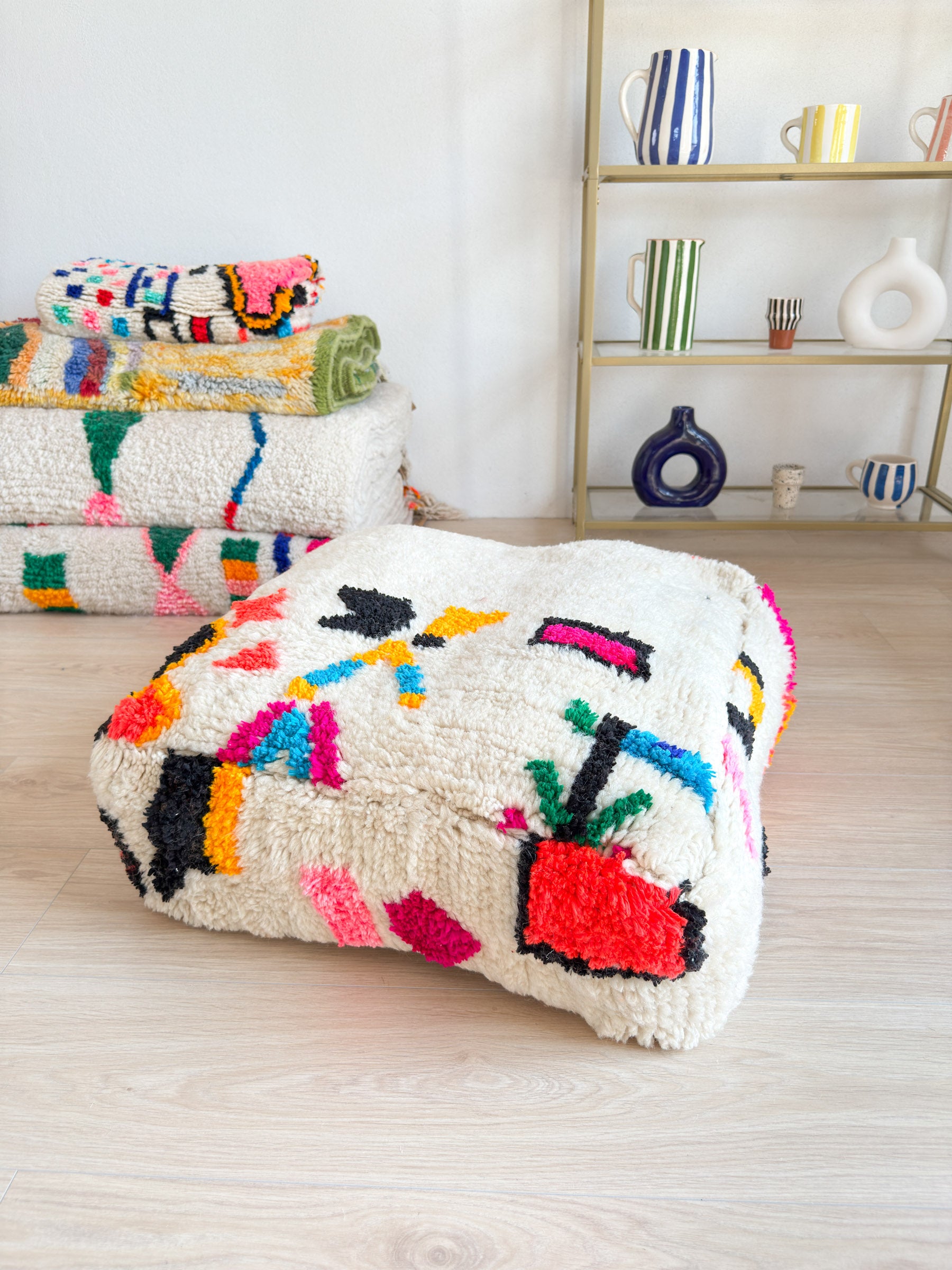 Moroccan pouf, colorful Berber pouf - 60 x 60 cm - n°51
