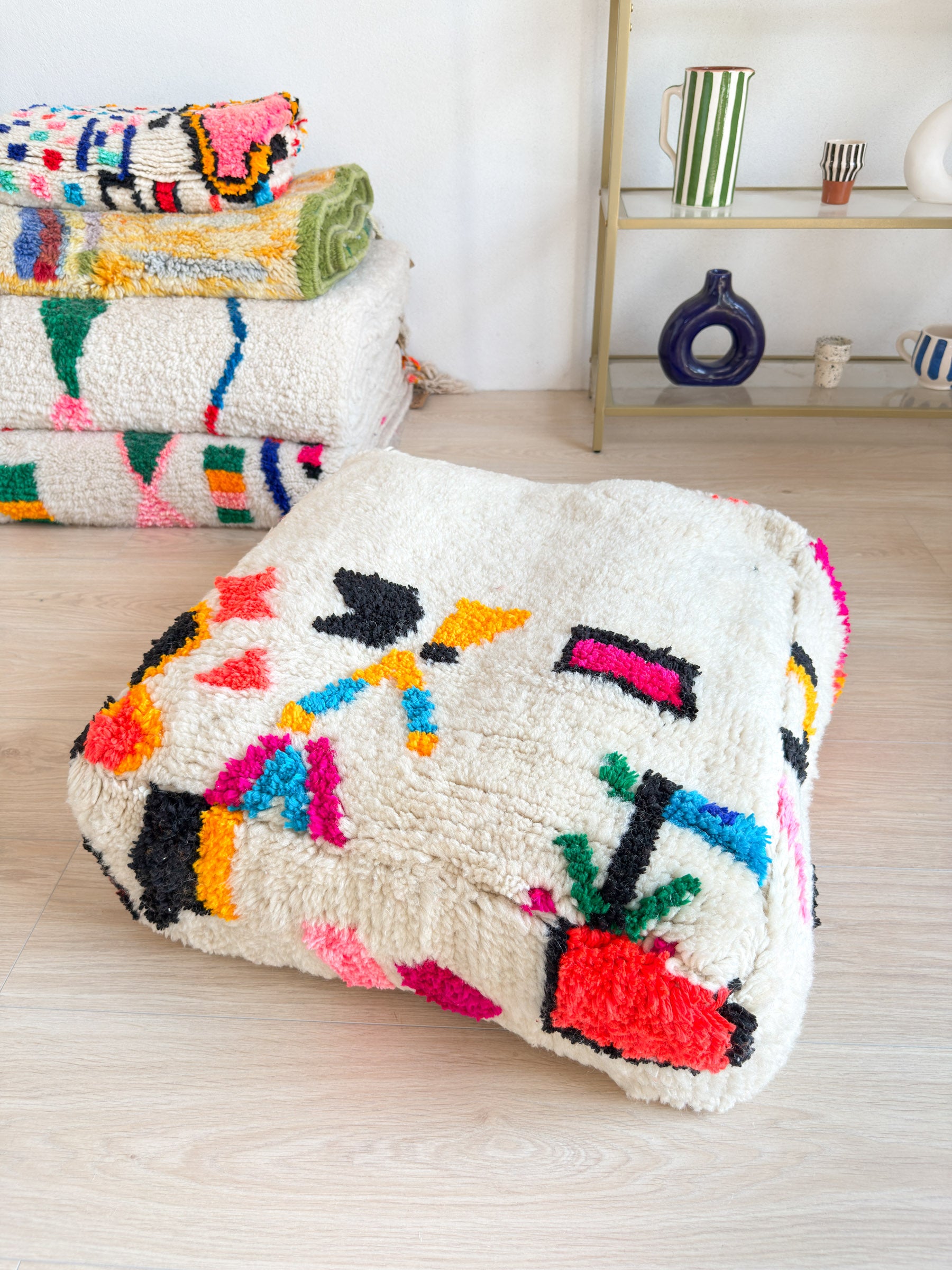 Moroccan pouf, colorful Berber pouf - 60 x 60 cm - n°51