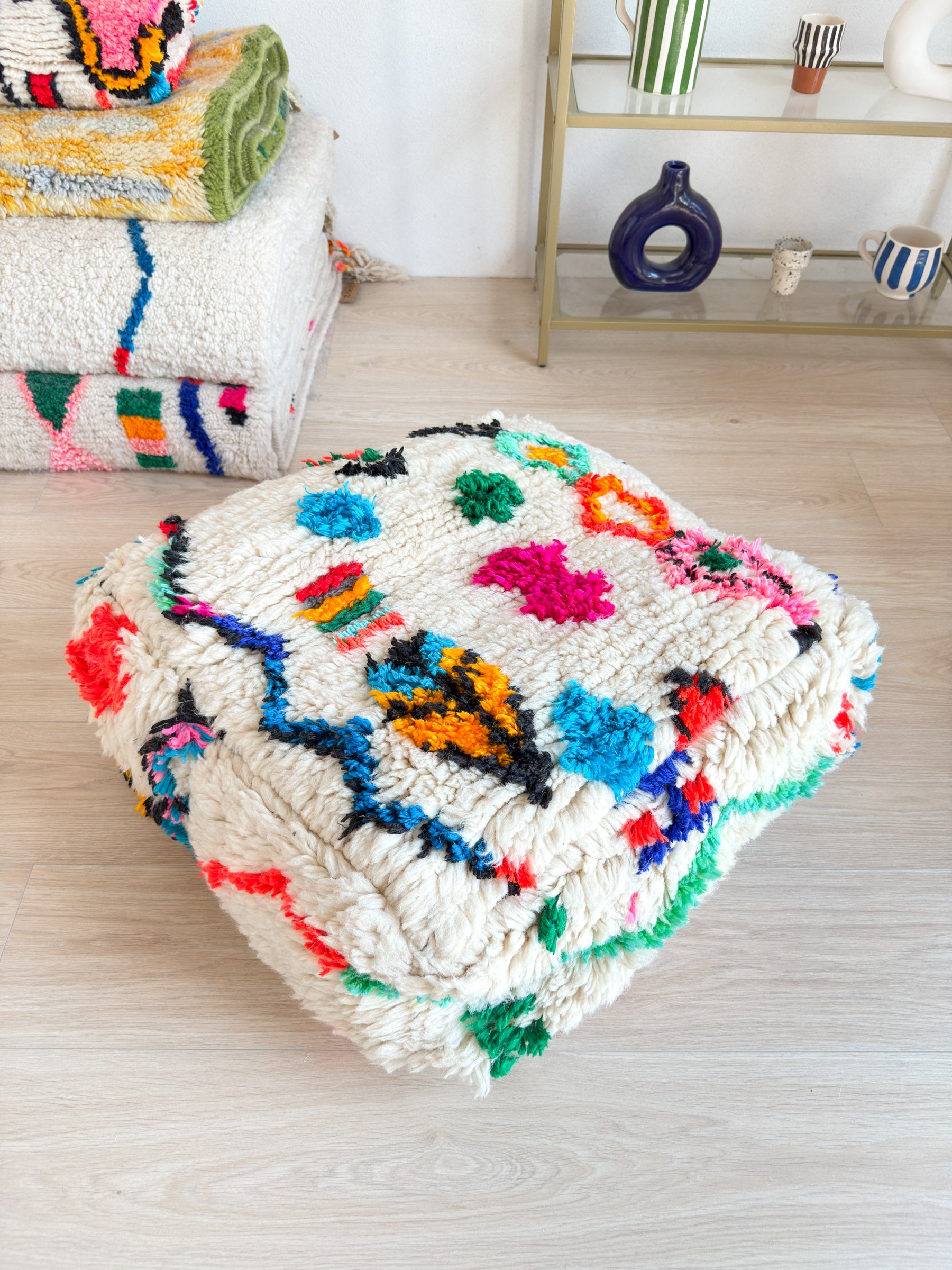 Moroccan pouf, colorful Berber pouf - 60 x 60 cm - n°57