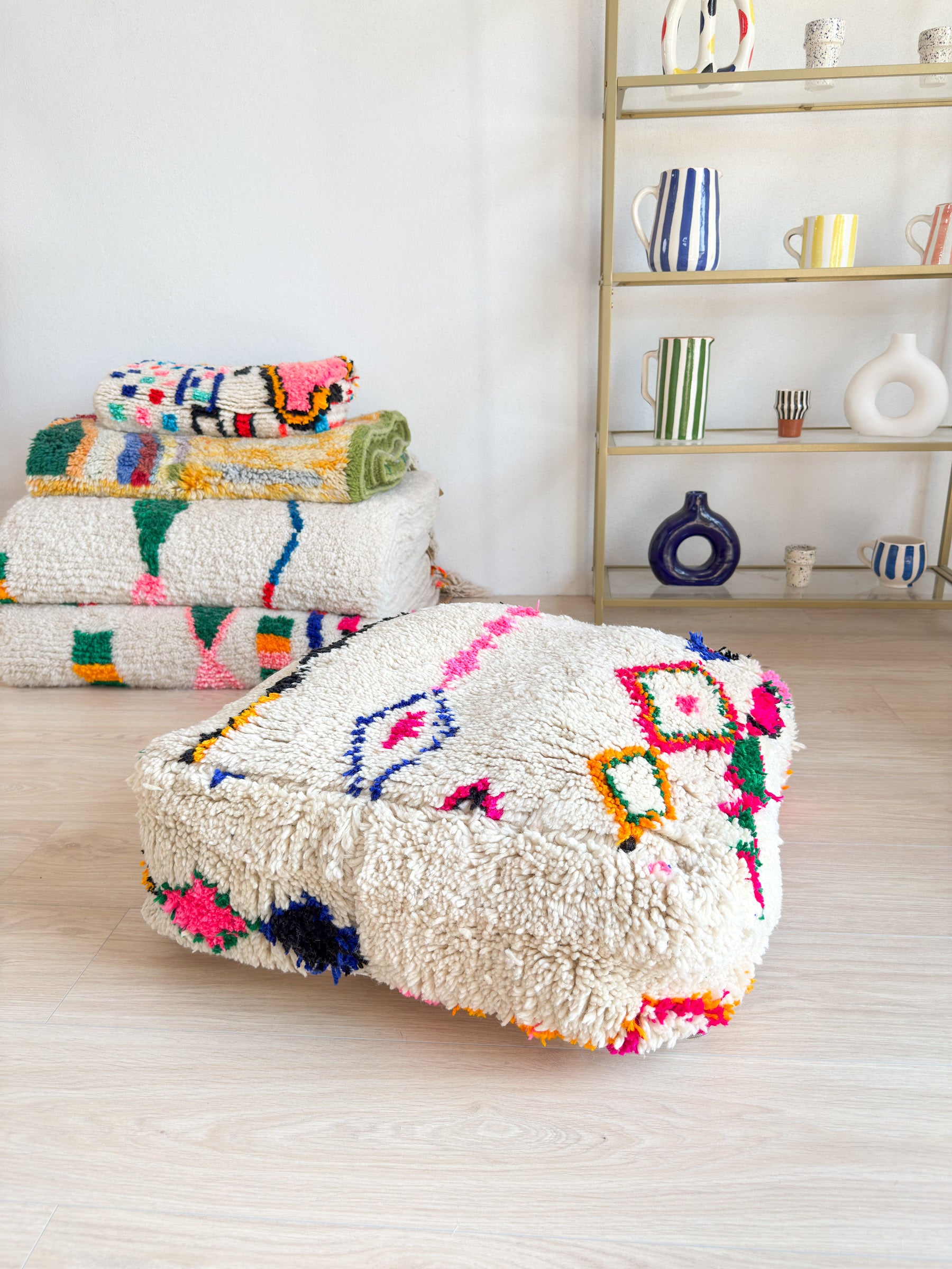 Moroccan pouf, colorful Berber pouf - 60 x 60 cm - n°47