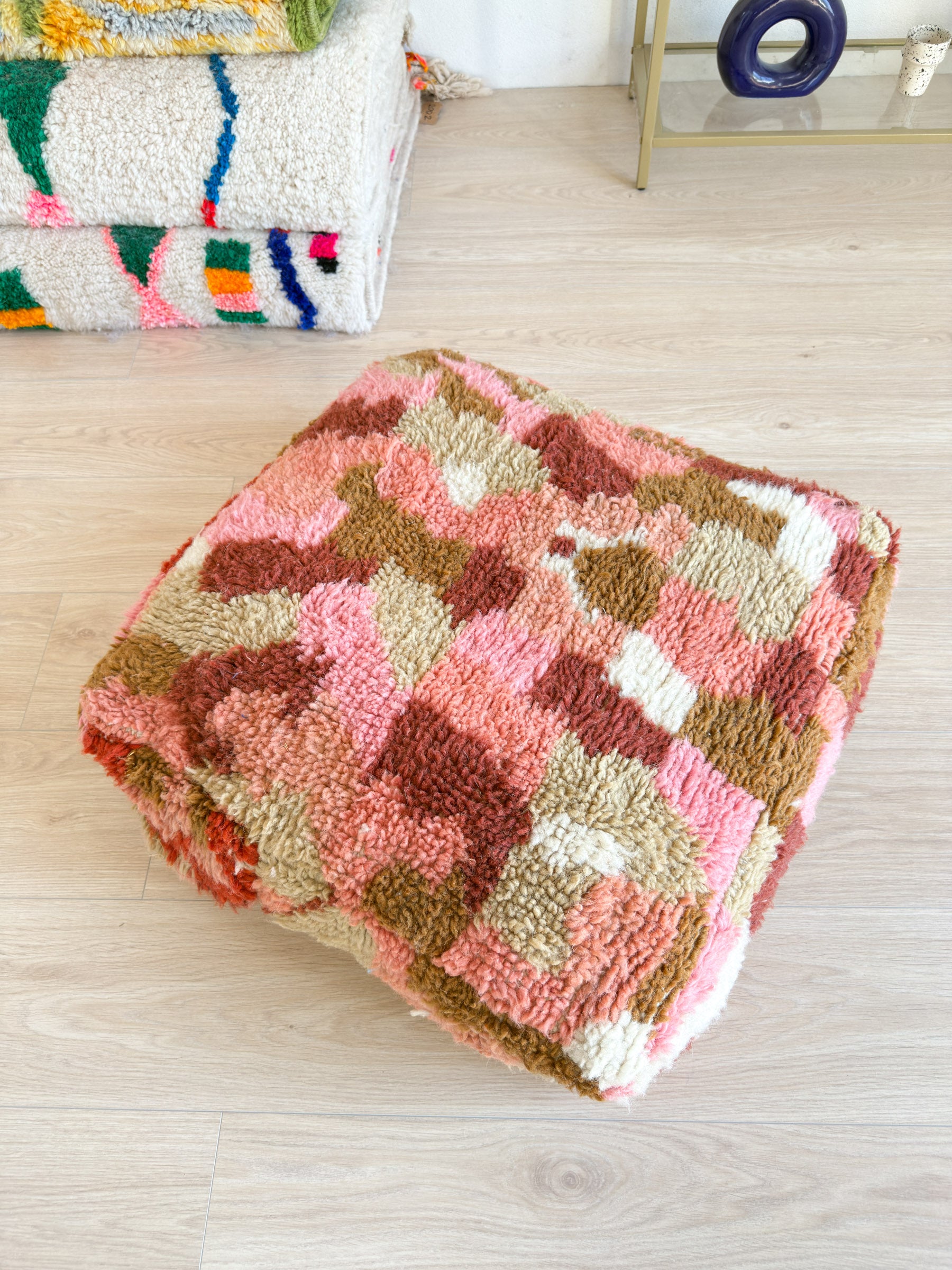 Marokkanischer Pouf, bunter Berber-Pouf - 60 x 60 cm - Nr. 25