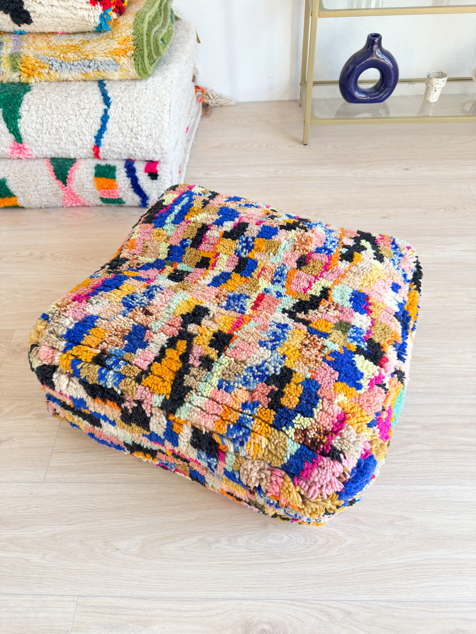 Moroccan pouf, colorful Berber pouf - 60 x 60 cm - n°56