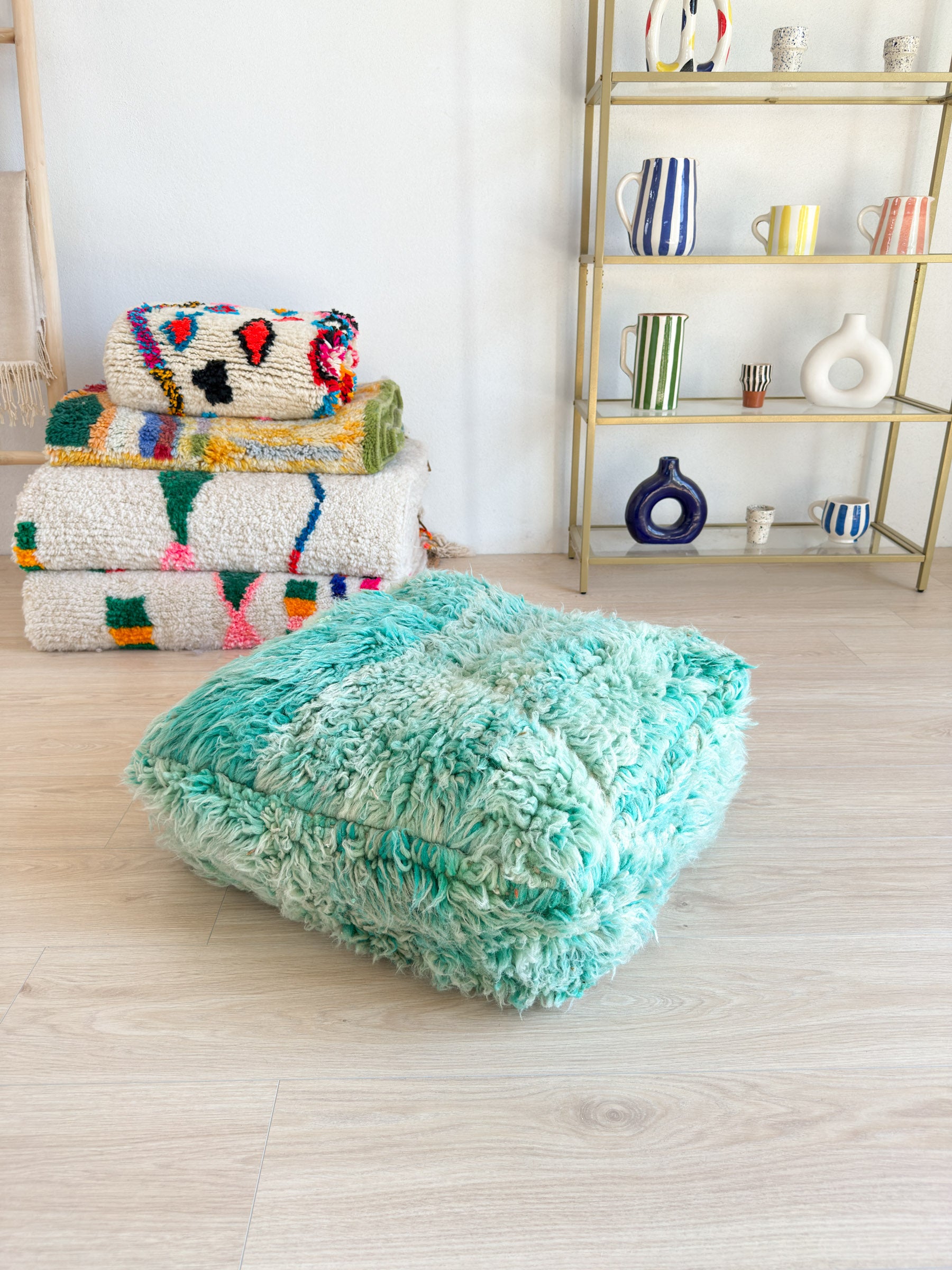 Marokkanischer Pouf, bunter Berber-Pouf - 60 x 60 cm - Nr. 61