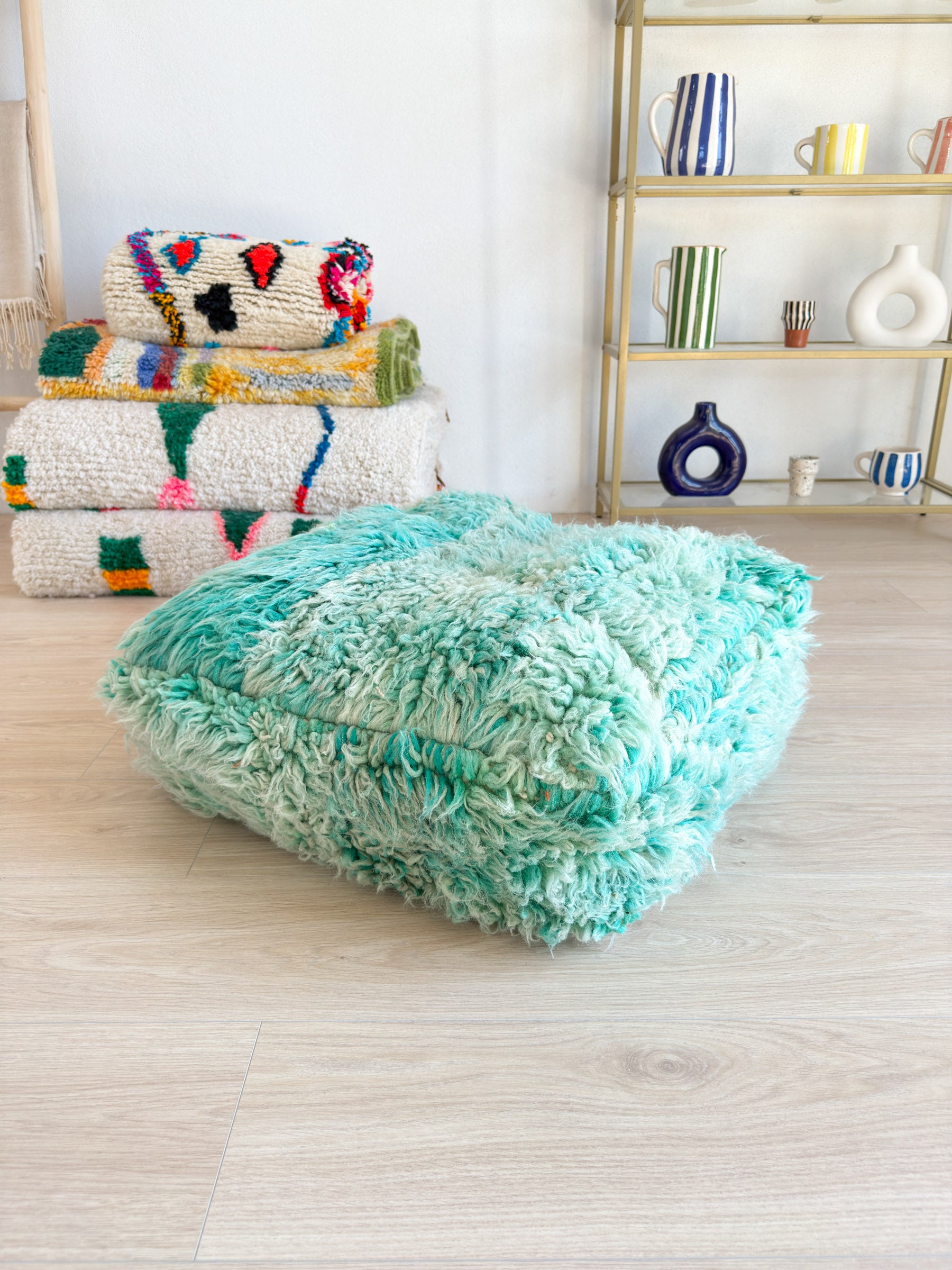 Marokkanischer Pouf, bunter Berber-Pouf - 60 x 60 cm - Nr. 61