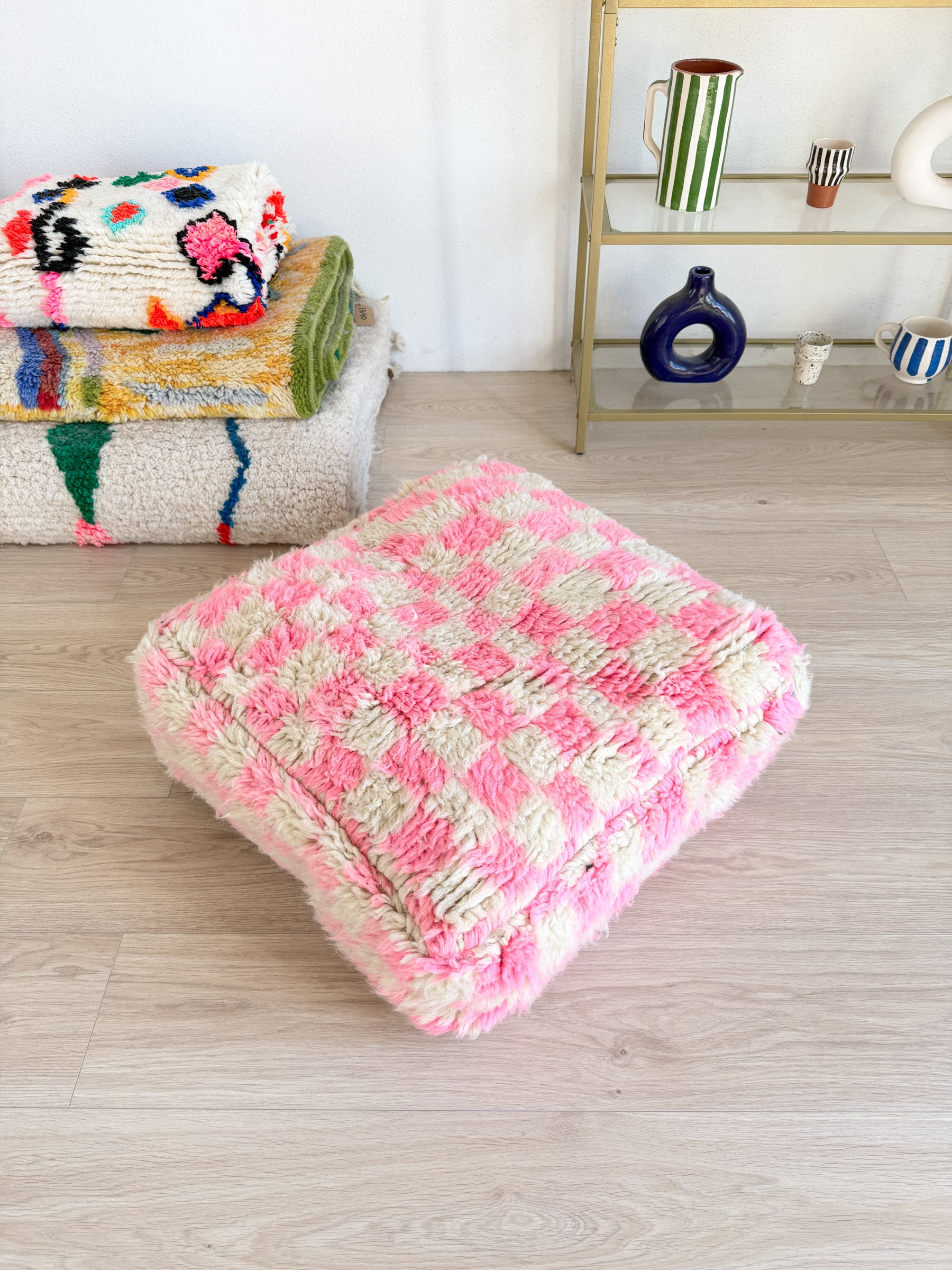 Marokkanischer Pouf, bunter Berber-Pouf - 60 x 60 cm - Nr. 87