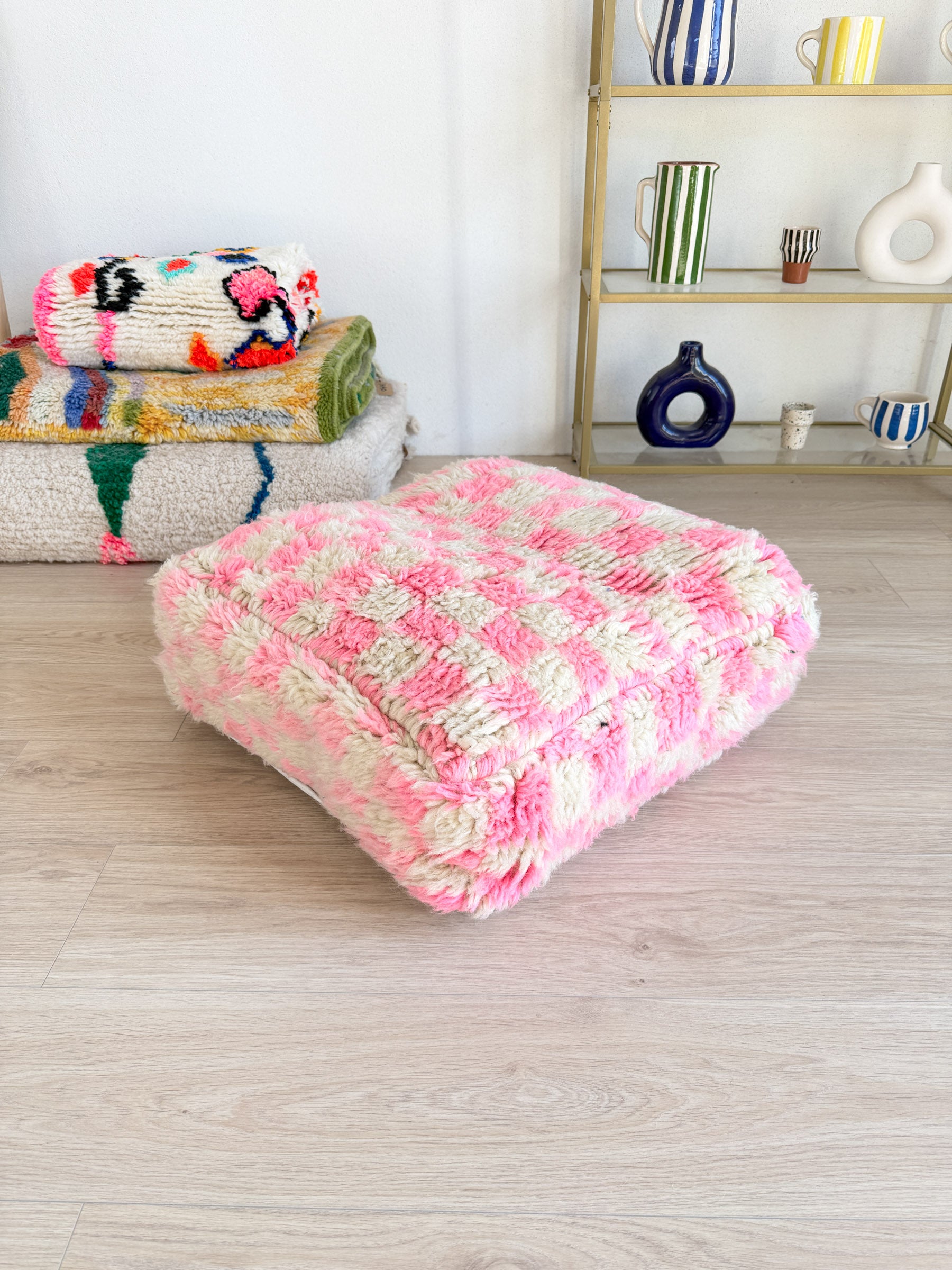 Marokkanischer Pouf, bunter Berber-Pouf - 60 x 60 cm - Nr. 87