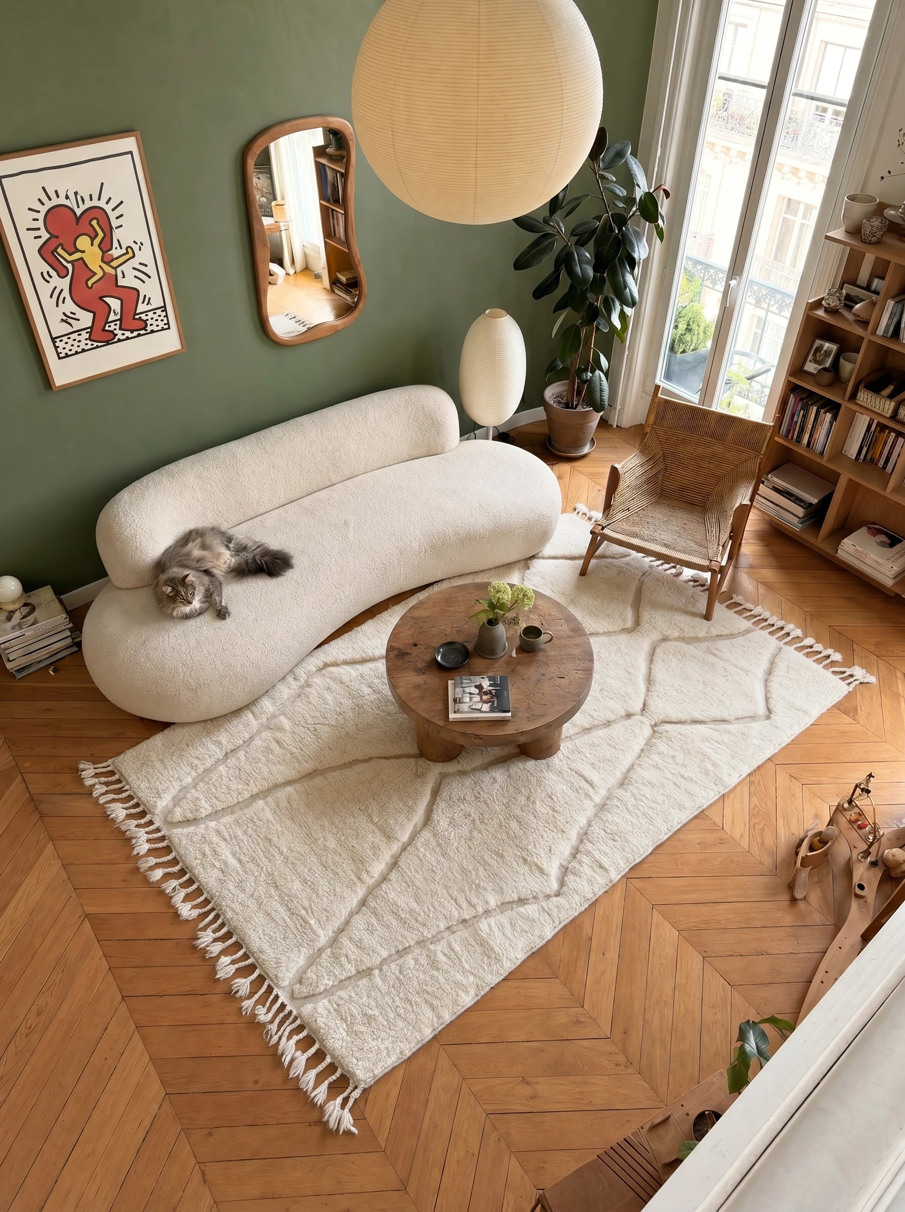 Tappeto Beni Ouarain 150 x 271 cm, tappeto berbero in un salotto, fatto a mano in lana | Tamazi