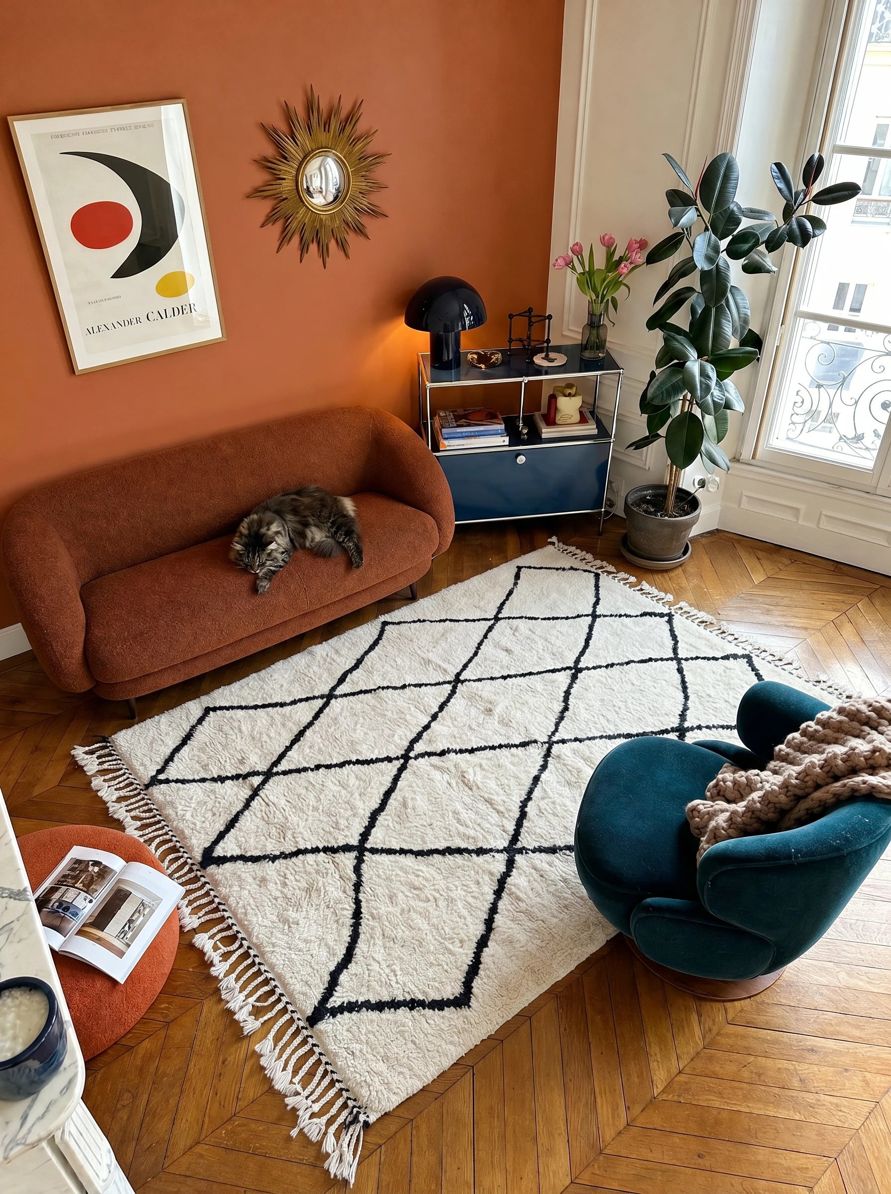 Tappeto Beni Ouarain 150 x 280 cm, tappeto berbero in un salotto, fatto a mano in lana | Tamazi
