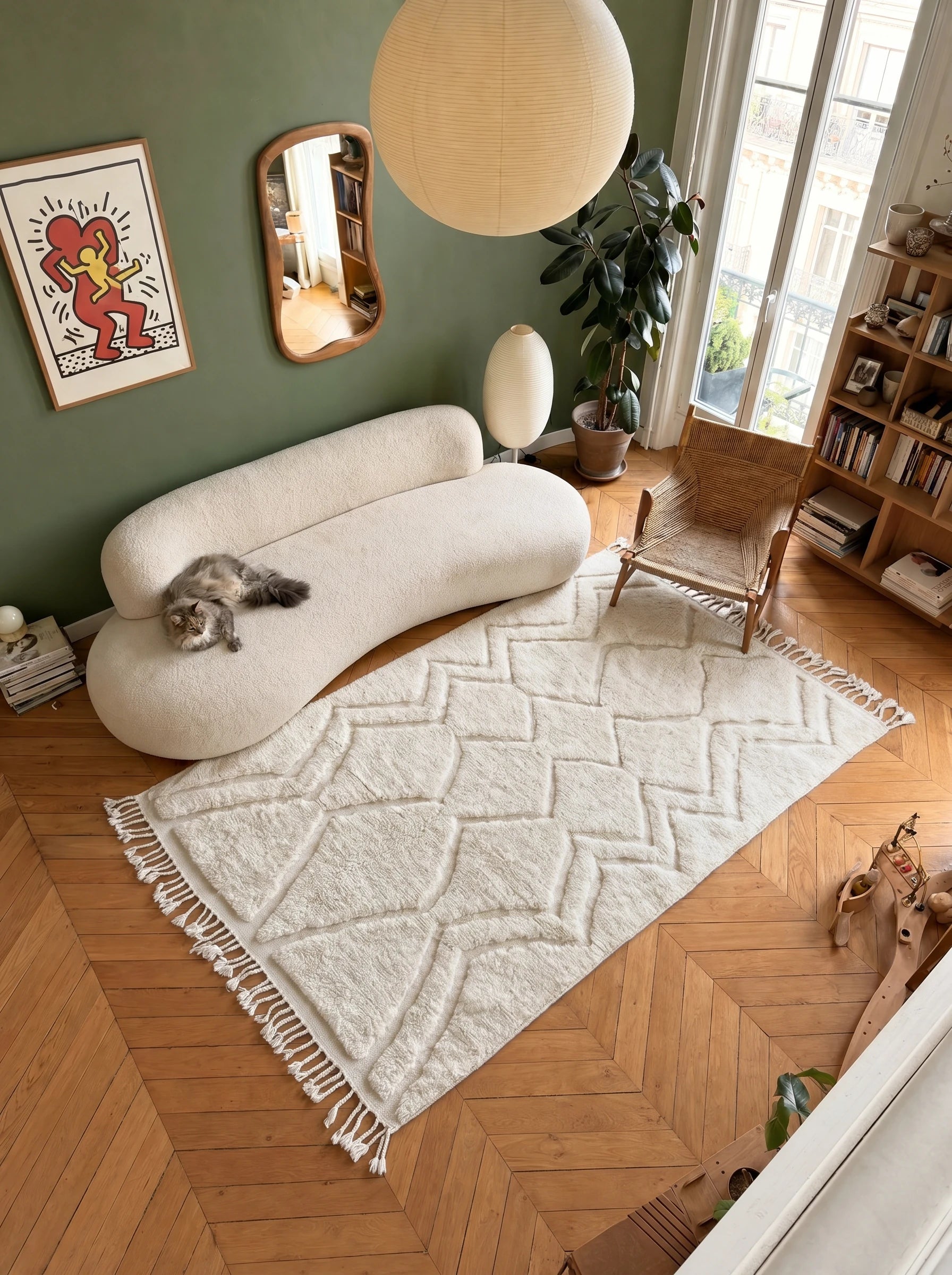 Tappeto Beni Ouarain 155 x 276 cm, tappeto berbero in un salotto, fatto a mano in lana | Tamazi
