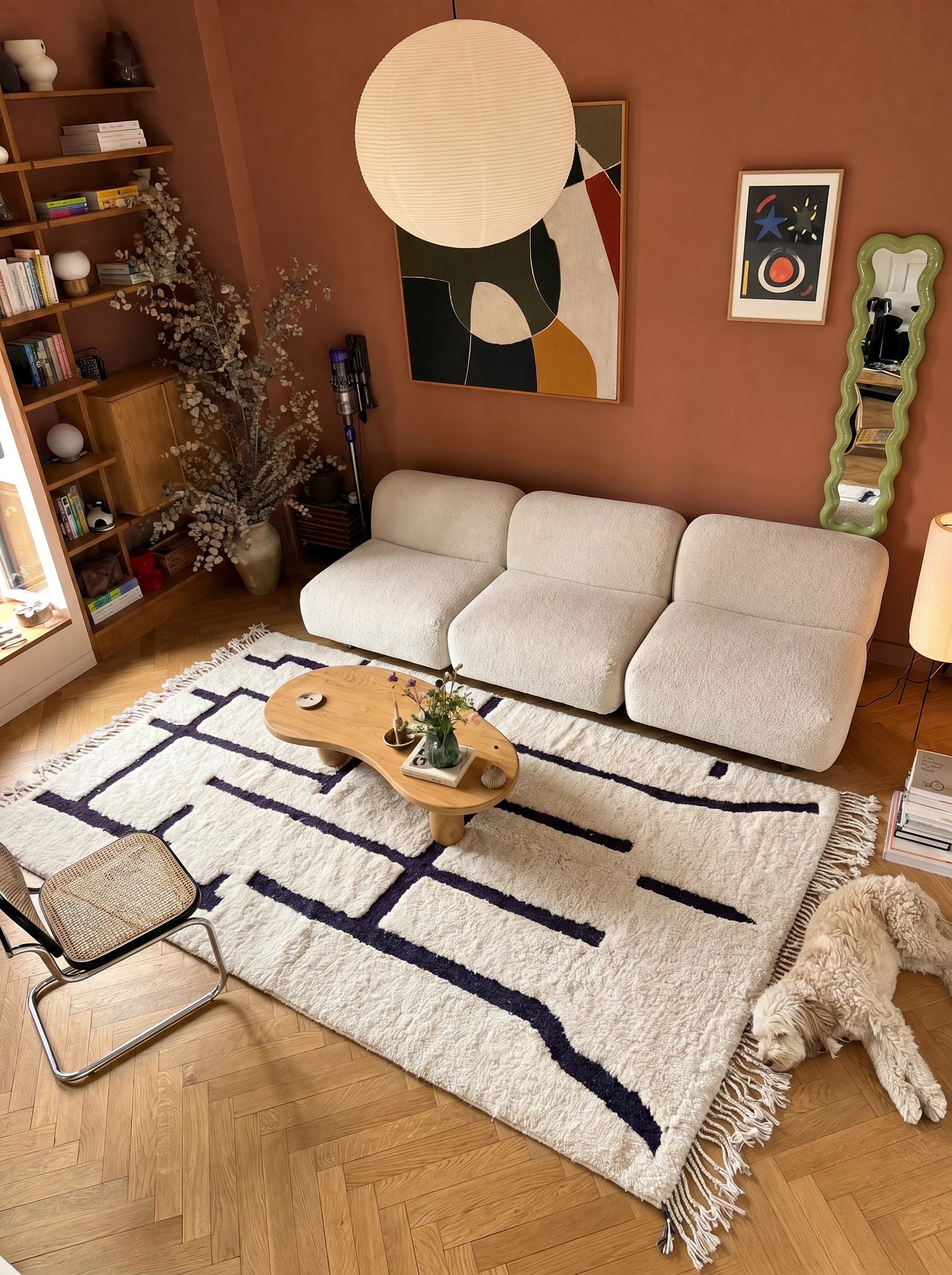 Tappeto Beni Ouarain 159 x 285 cm, tappeto berbero in un salotto, fatto a mano in lana | Tamazi