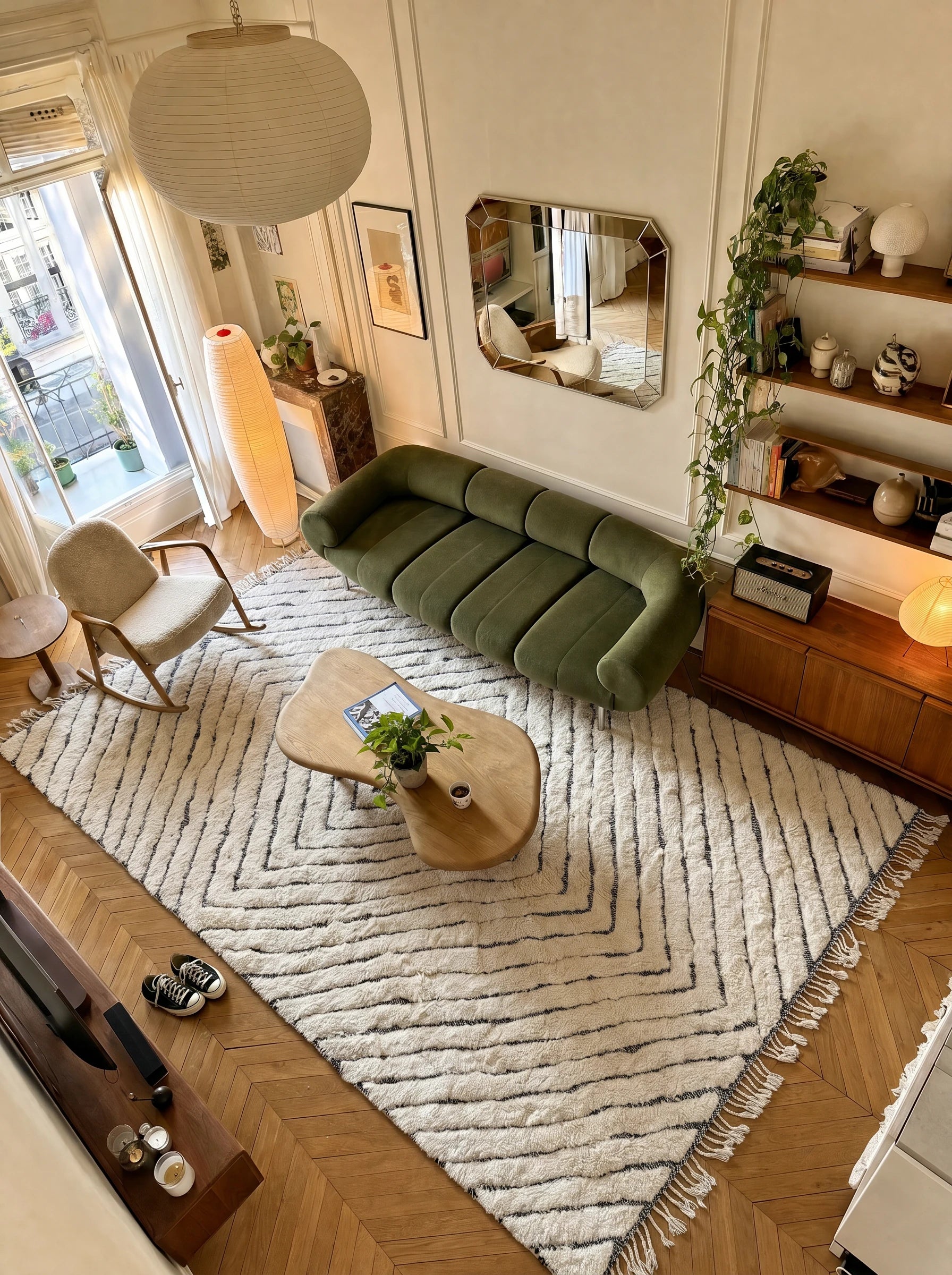 Beni Ouarain tapijt 195 x 360 cm, berbertapijt in een woonkamer, handgemaakt in wol | Tamazi