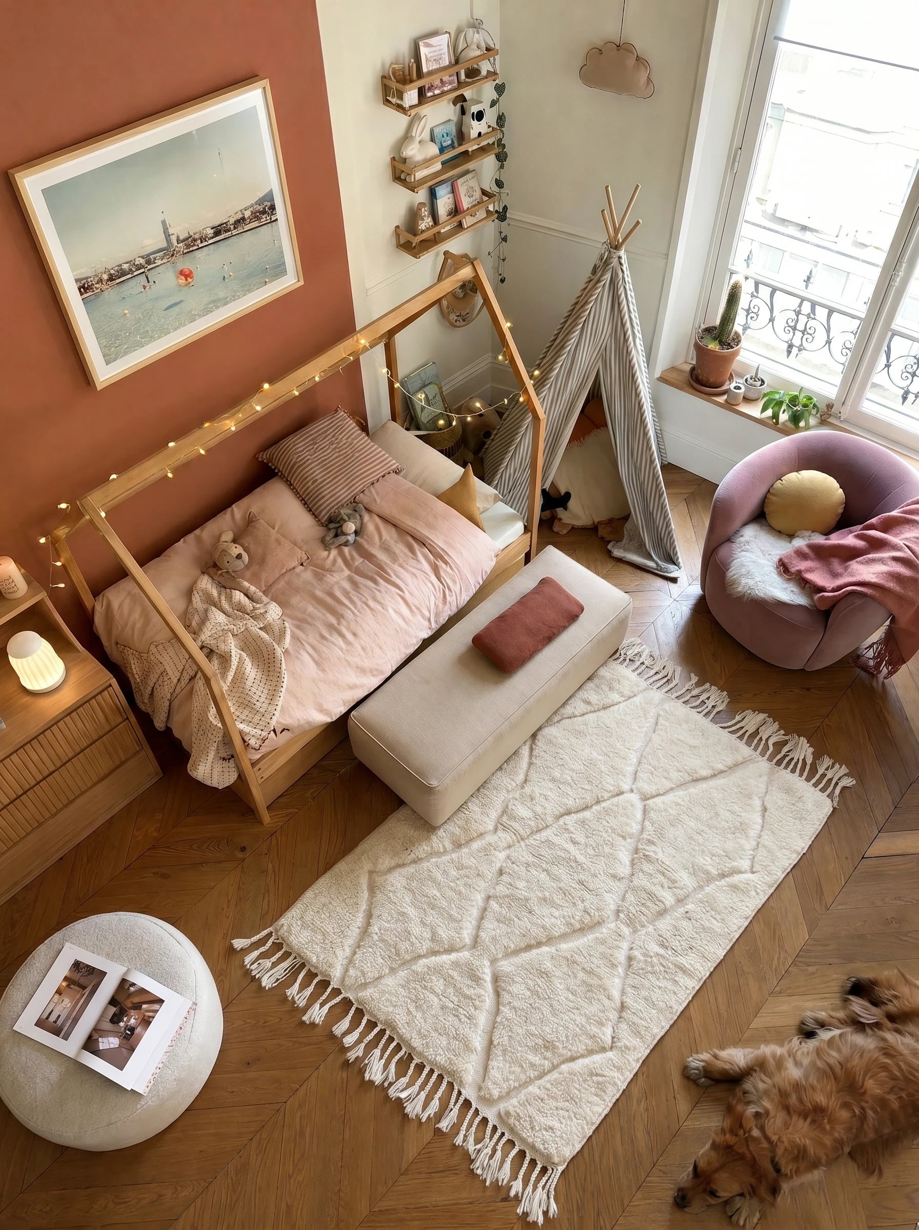 Tapis Beni Ouarain 96 x 181 cm, tapis berbère en situation dans un salon, fait main en laine | Tamazi