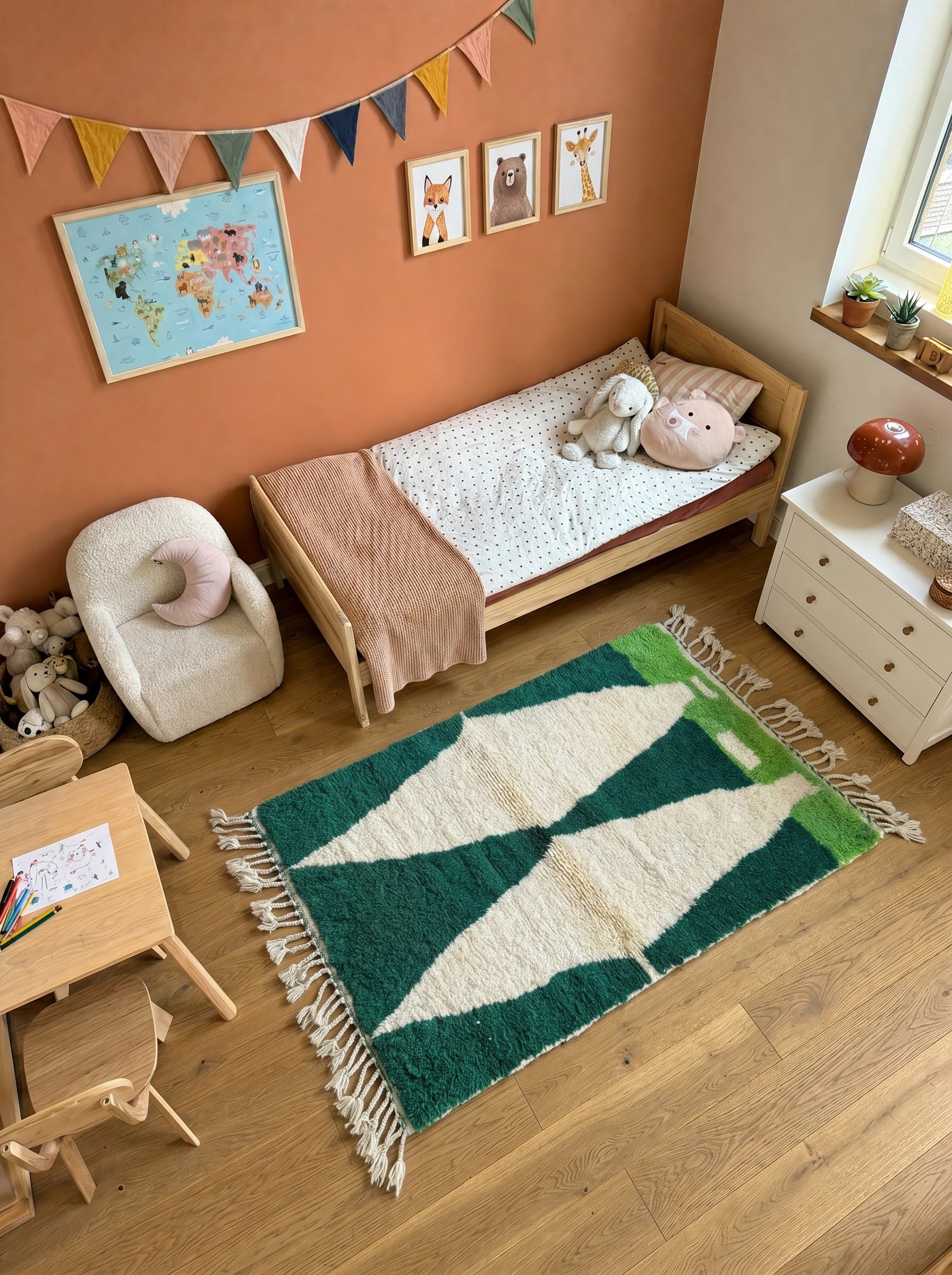Colorful Berber rug 103 x 184 cm in a living room setting, handmade in wool | Tamazi