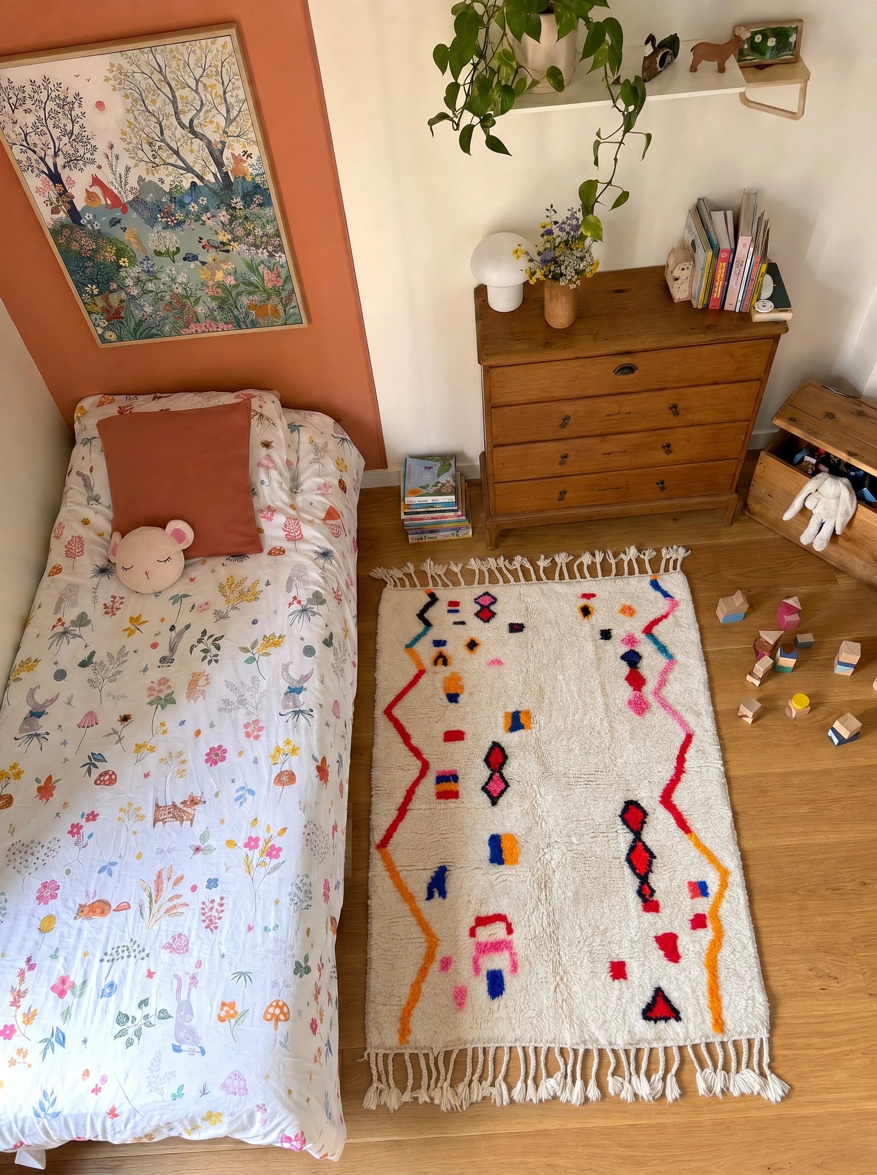 Kleurrijk Berbers tapijt 119 x 203 cm in een woonkamer, handgemaakt van wol | Tamazi