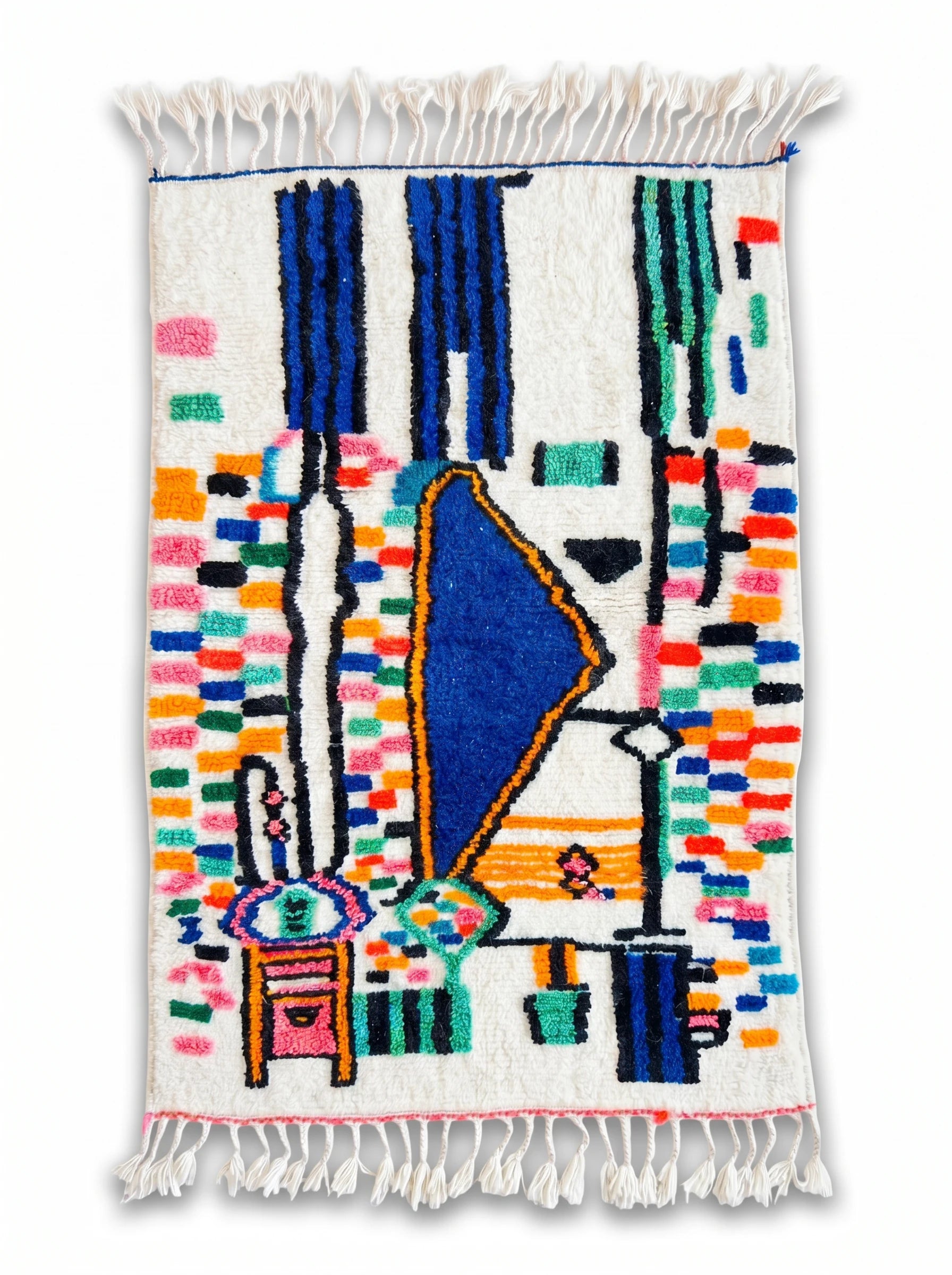 Kleurrijk Berbers tapijt 99 x 185 cm, handgemaakt van wol | Tamazi
