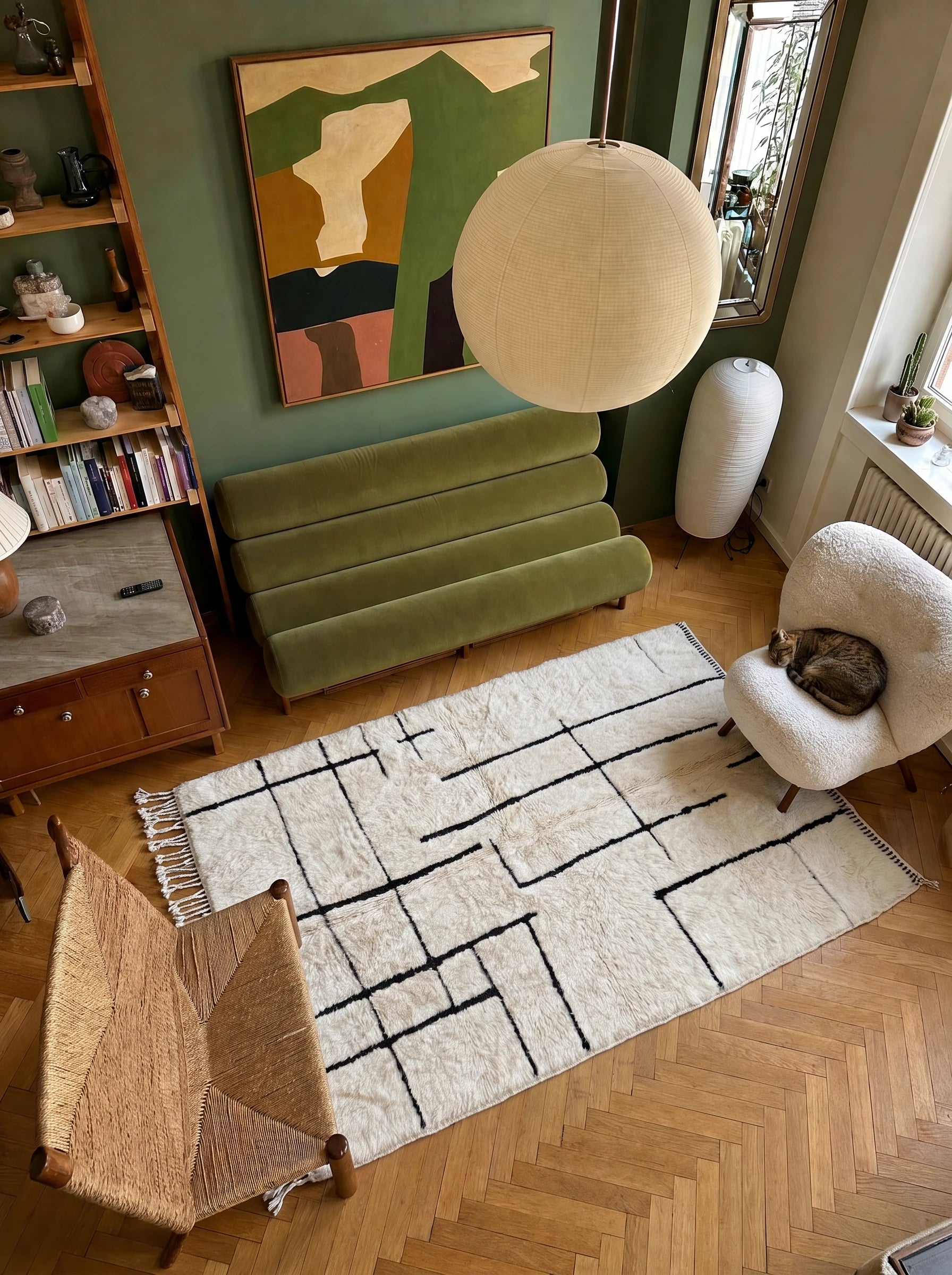 M'rirt rug 152 x 264 cm, Berber rug in a living room setting, handmade in wool | Tamazi