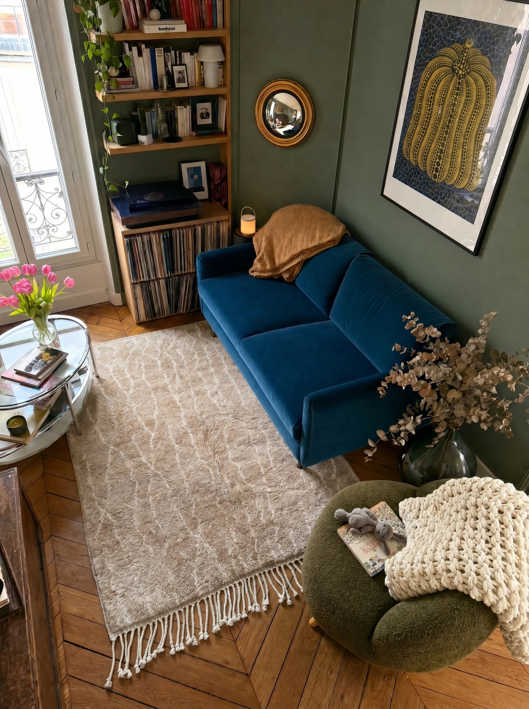 M'rirt rug 160 x 235 cm, Berber rug in a living room setting, handmade in wool | Tamazi
