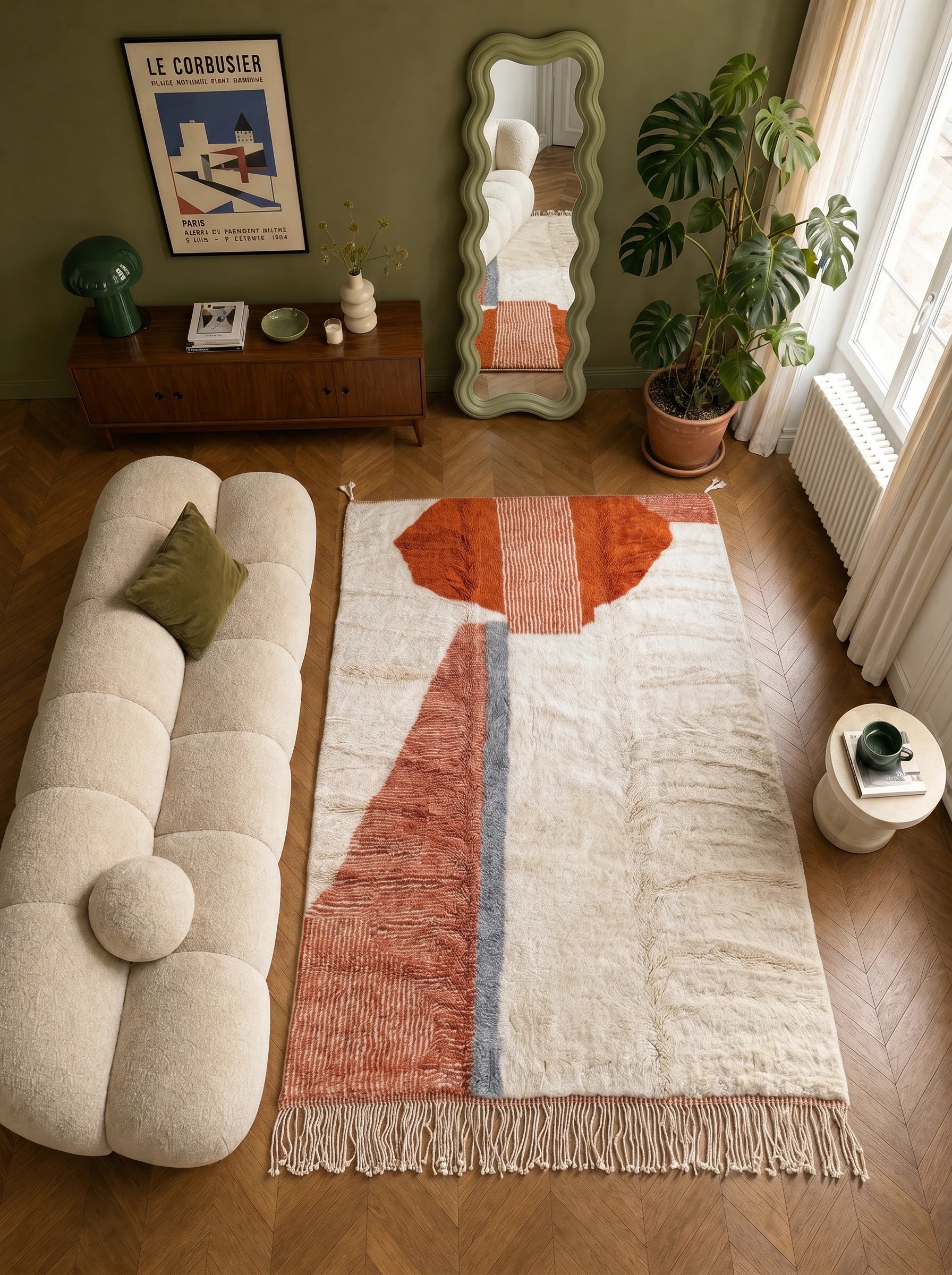 Tappeto M'rirt 196 x 296 cm, tappeto berbero in un salotto, fatto a mano in lana | Tamazi