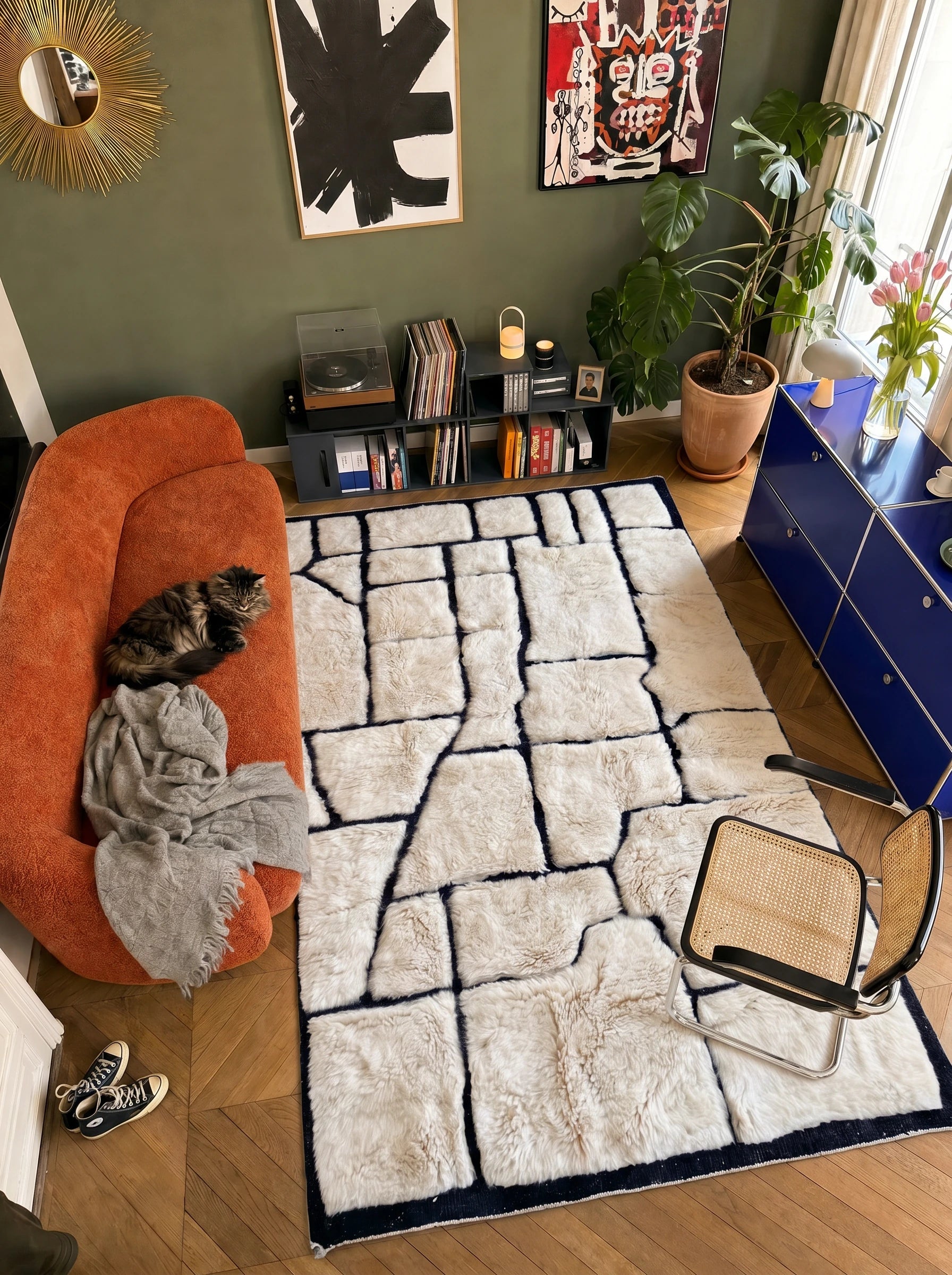 M'rirt tapijt 204 x 301 cm, berbers tapijt in een woonkamer, handgemaakt in wol | Tamazi