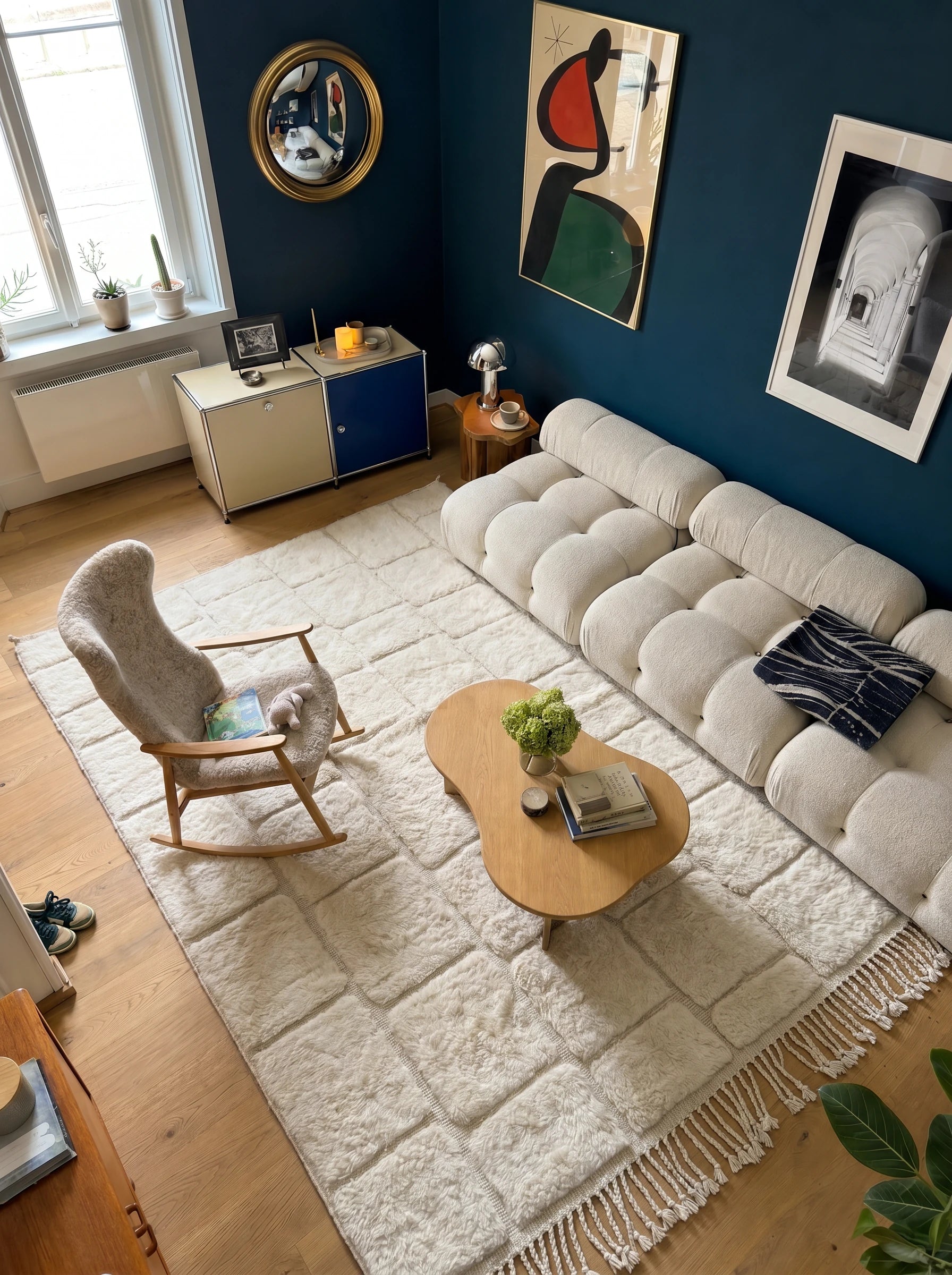 M'rirt rug 260 x 368 cm, Berber rug in a living room setting, handmade in wool | Tamazi