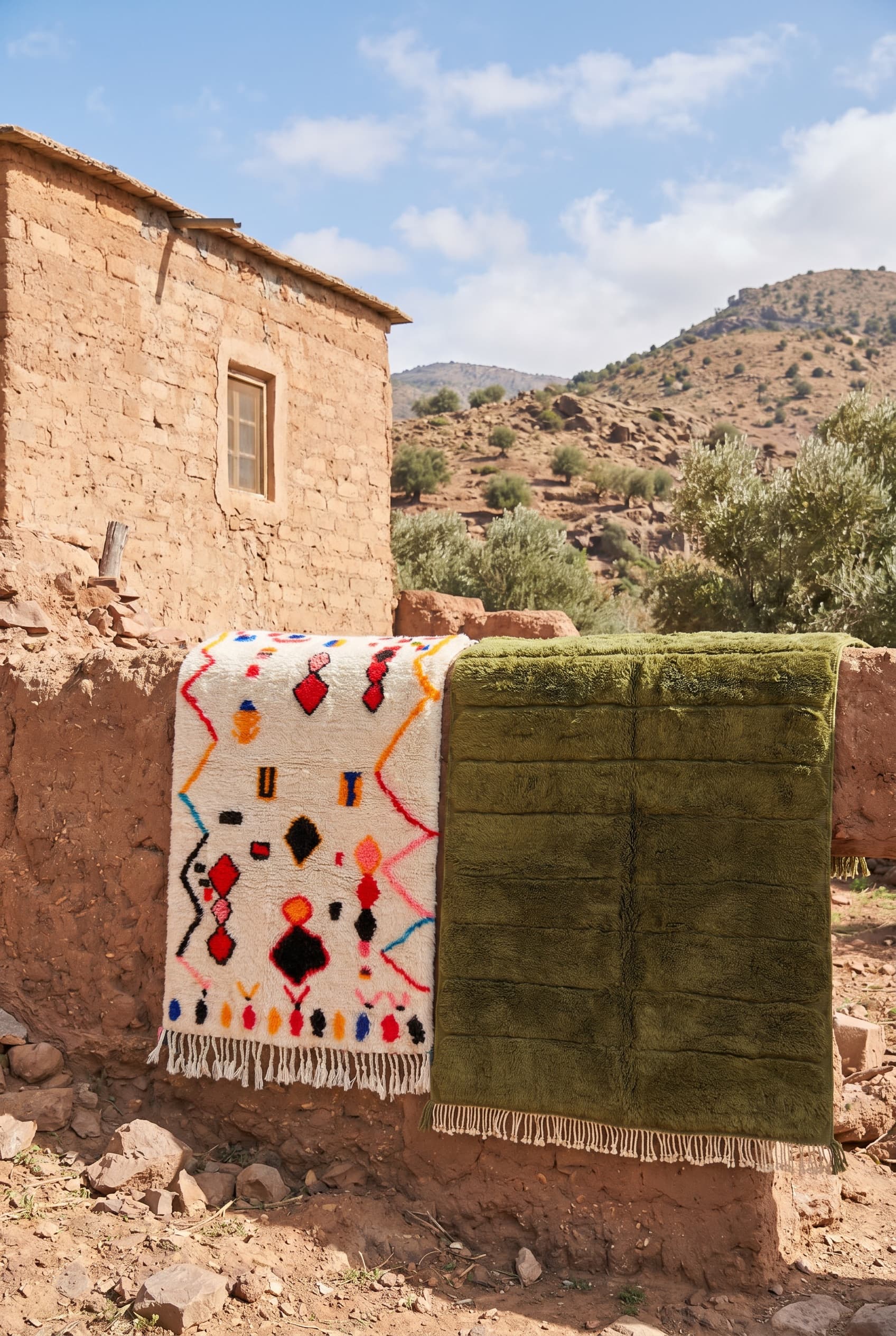 Azilal and M’rirt Berber rugs photographed in Morocco’s Atlas Mountains