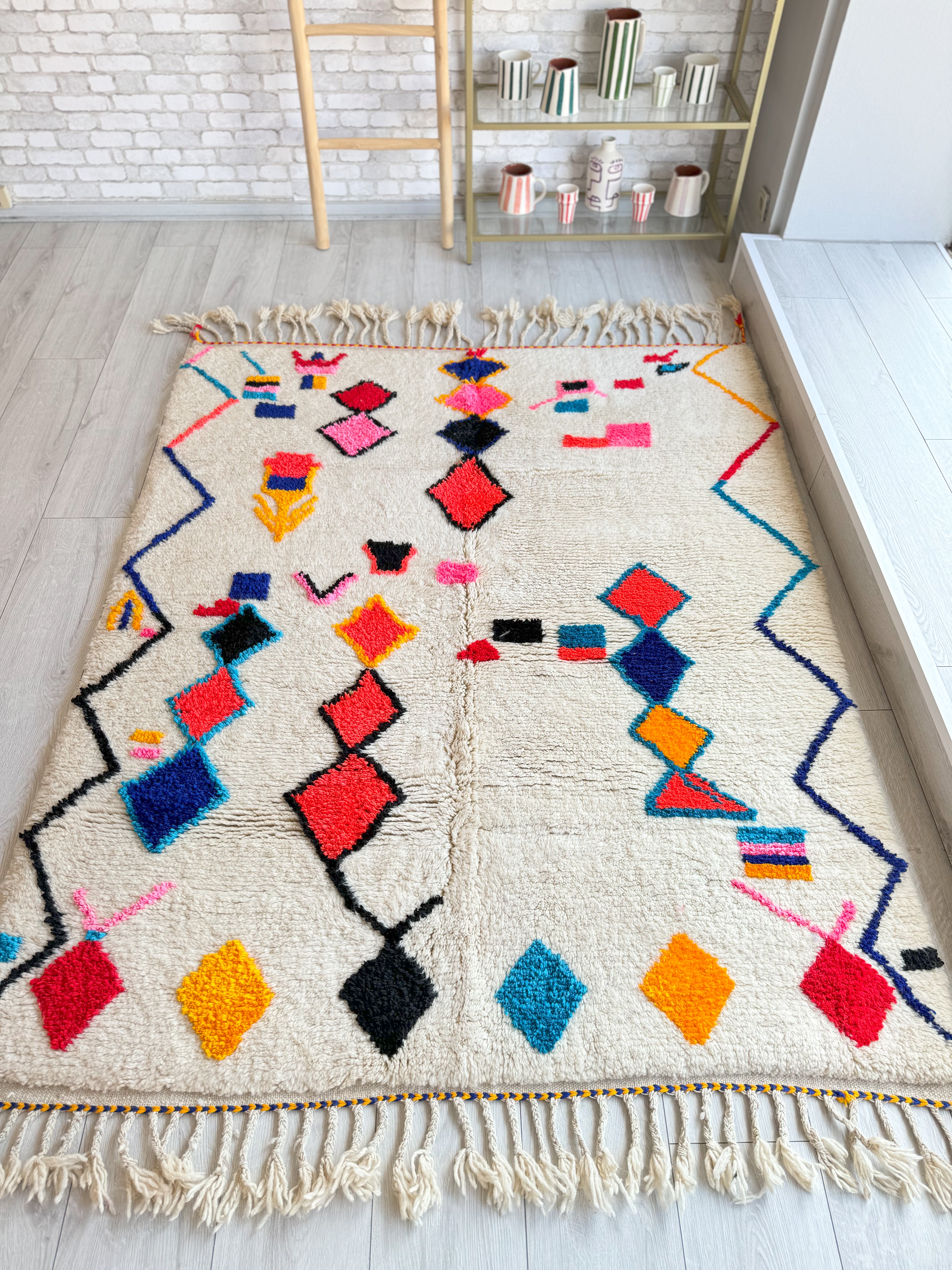 Handmade small moroccan rug - berber carpet orders - small azilal rug - small moroccan rug - beni ourain rug - sheep wool natural 100%