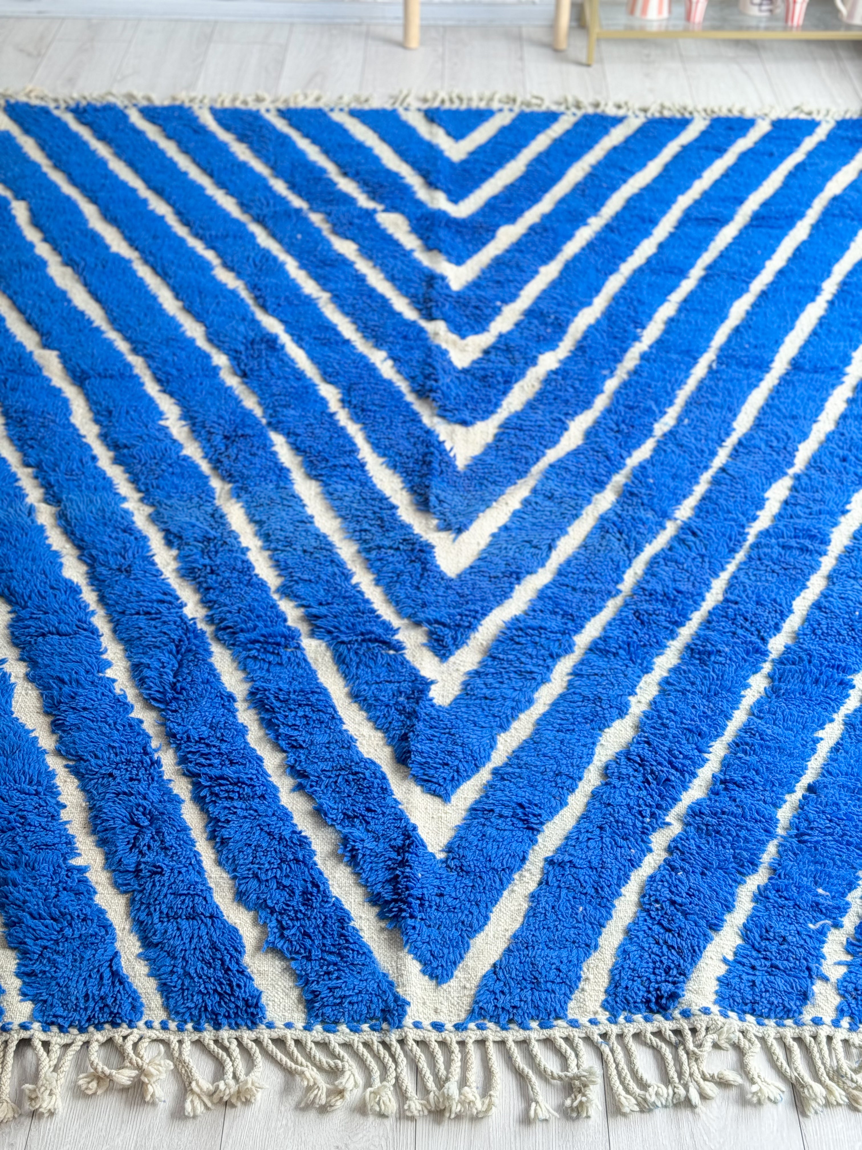 Tapis Beni Ouarain coloré bleu majorelle - 210 x 281 cm - n°1195