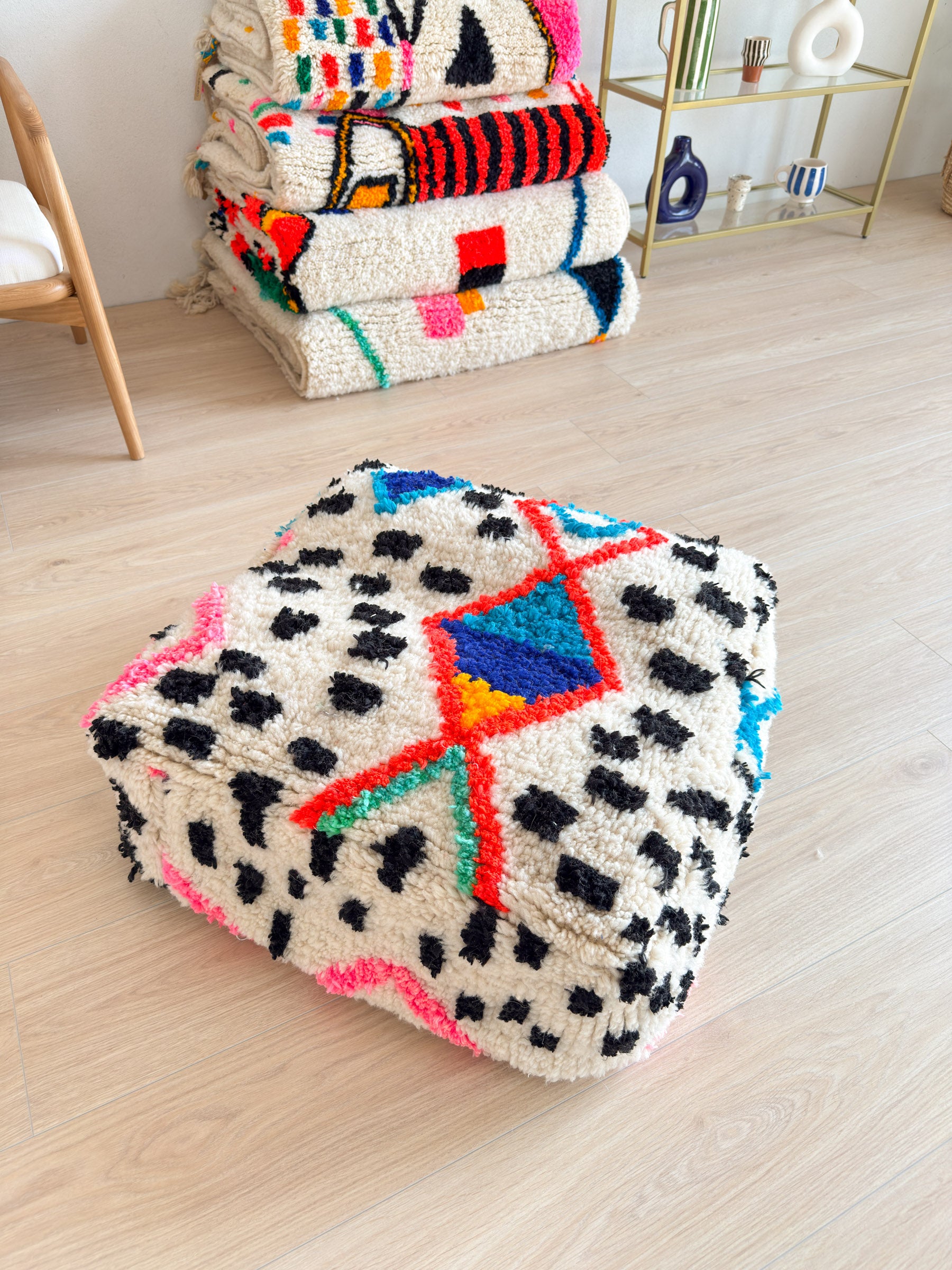 Moroccan Pouf, Colorful Berber Pouf - 60 x 60 cm