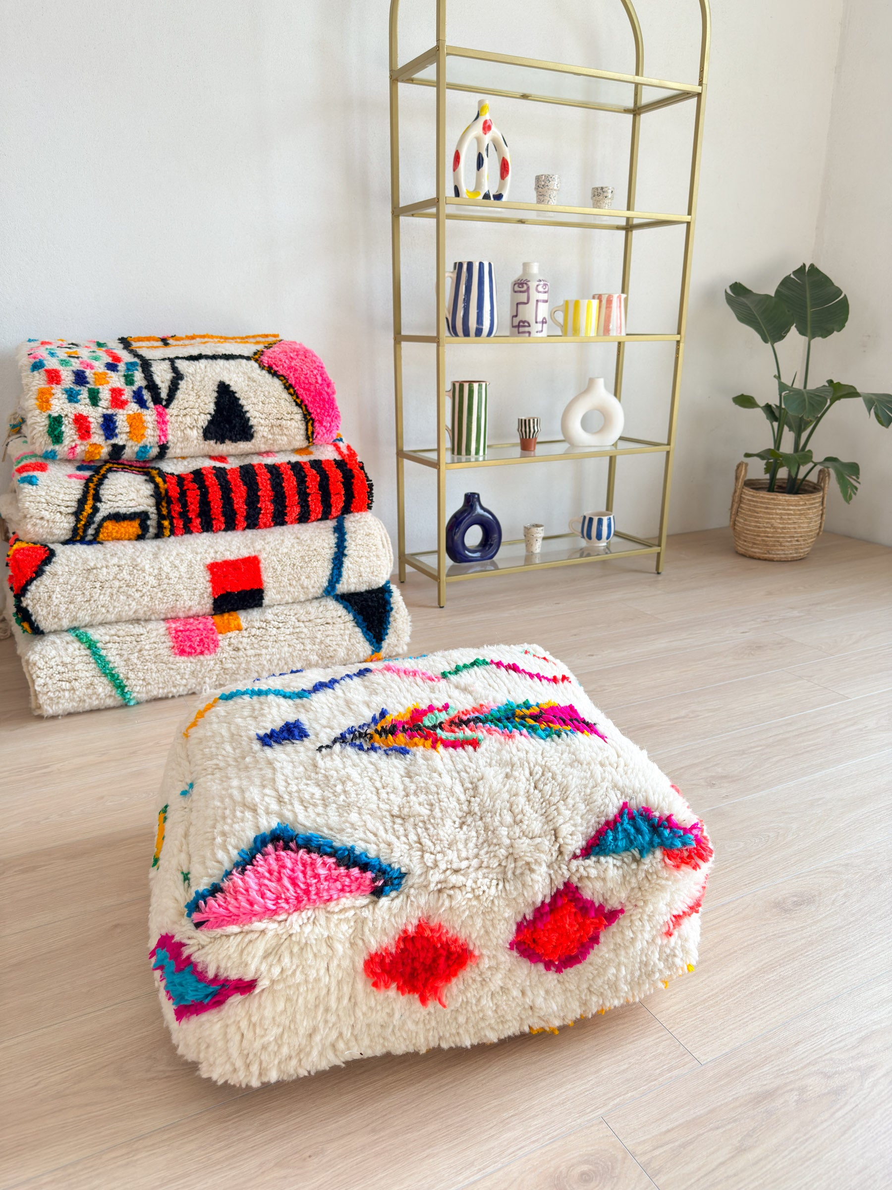 Moroccan pouf, colorful Berber pouf - 60 x 60 cm - n°4