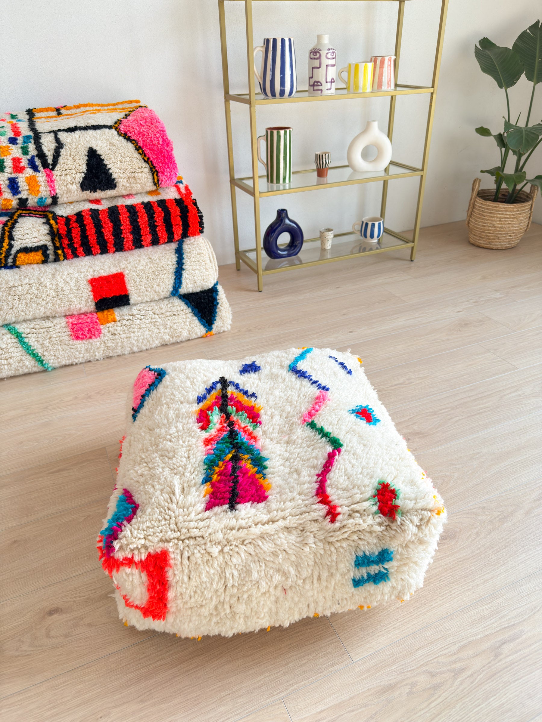 Moroccan pouf, colorful Berber pouf - 60 x 60 cm - n°4