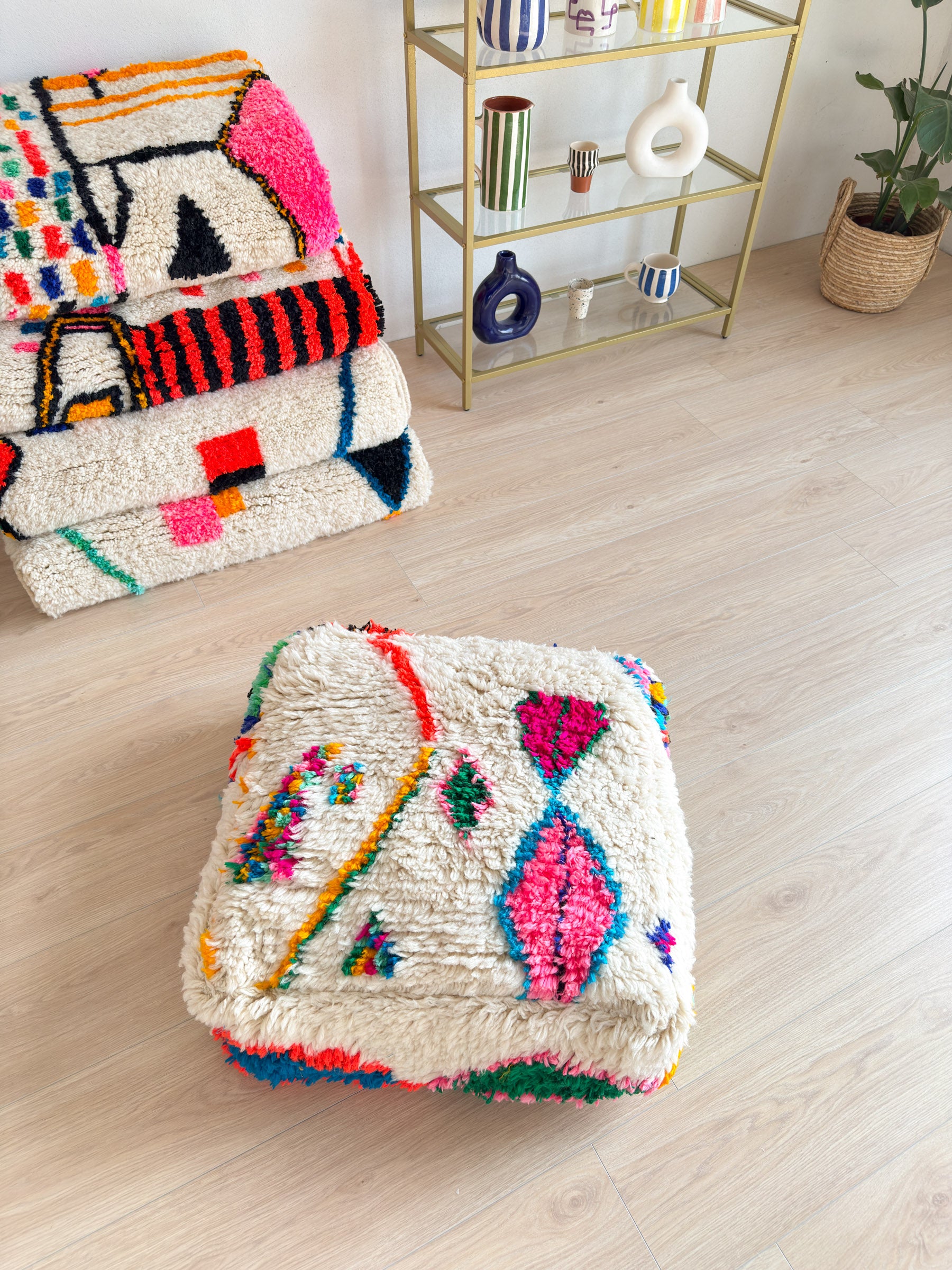 Moroccan pouf, colorful Berber pouf - 60 x 60 cm - n°5