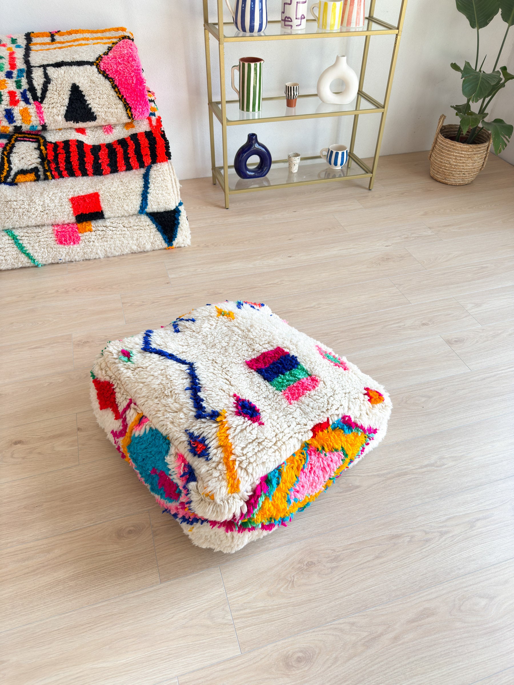 Moroccan pouf, colorful Berber pouf - 60 x 60 cm - n°6