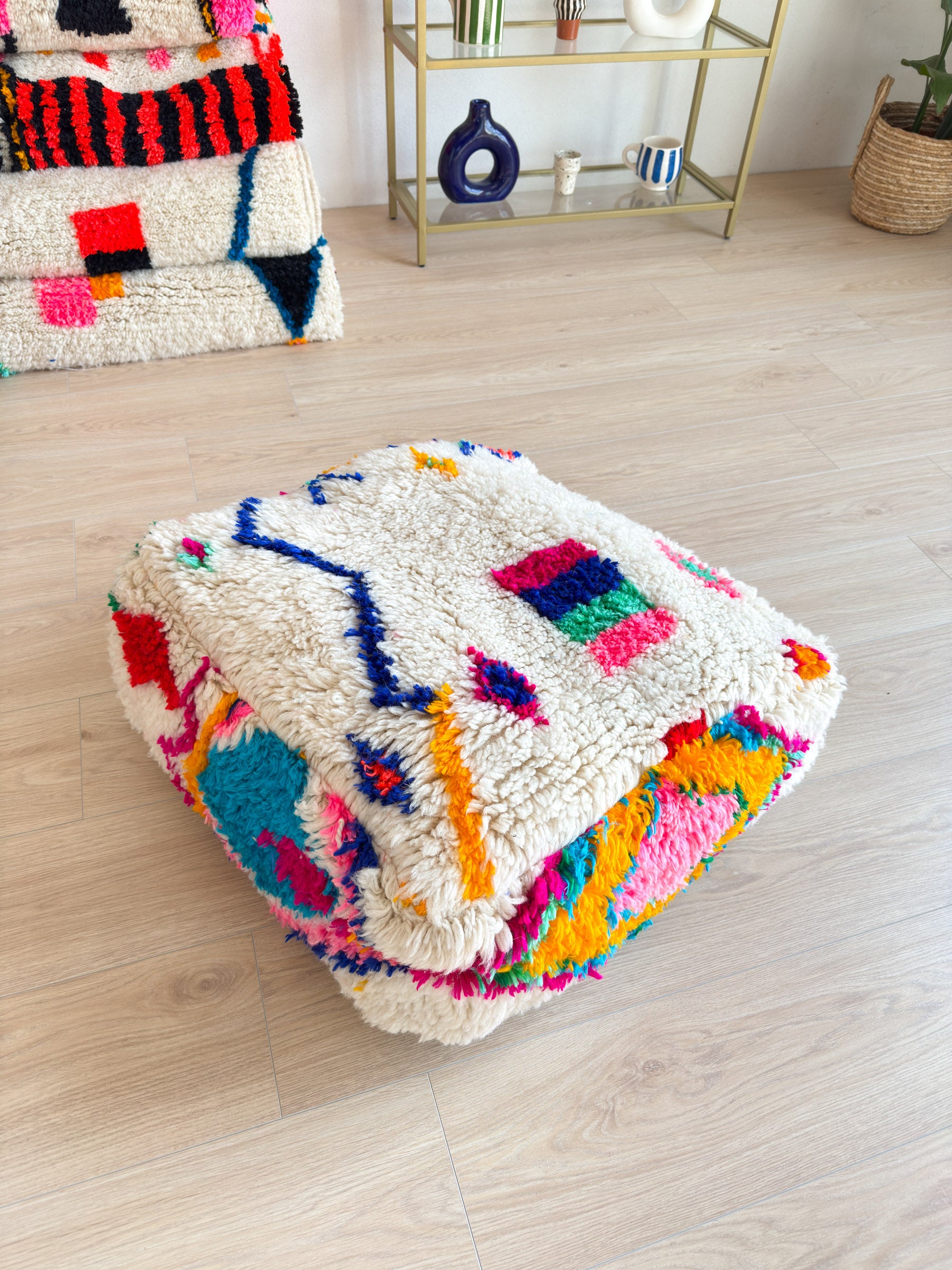 Moroccan pouf, colorful Berber pouf - 60 x 60 cm - n°6