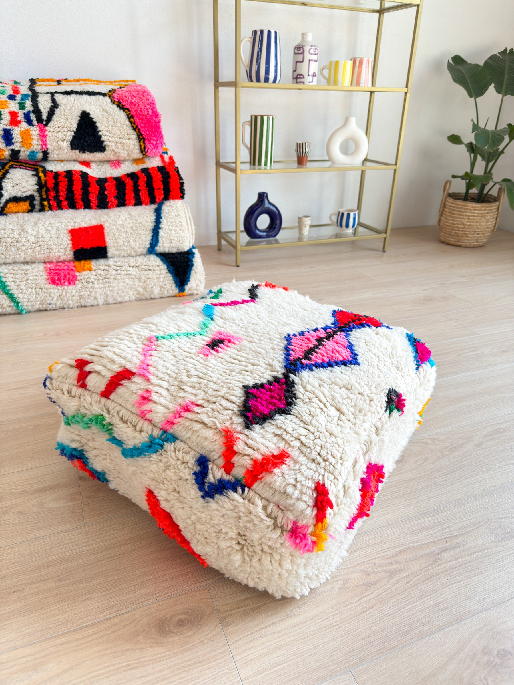 Moroccan pouf, colorful Berber pouf - 60 x 60 cm - n°10