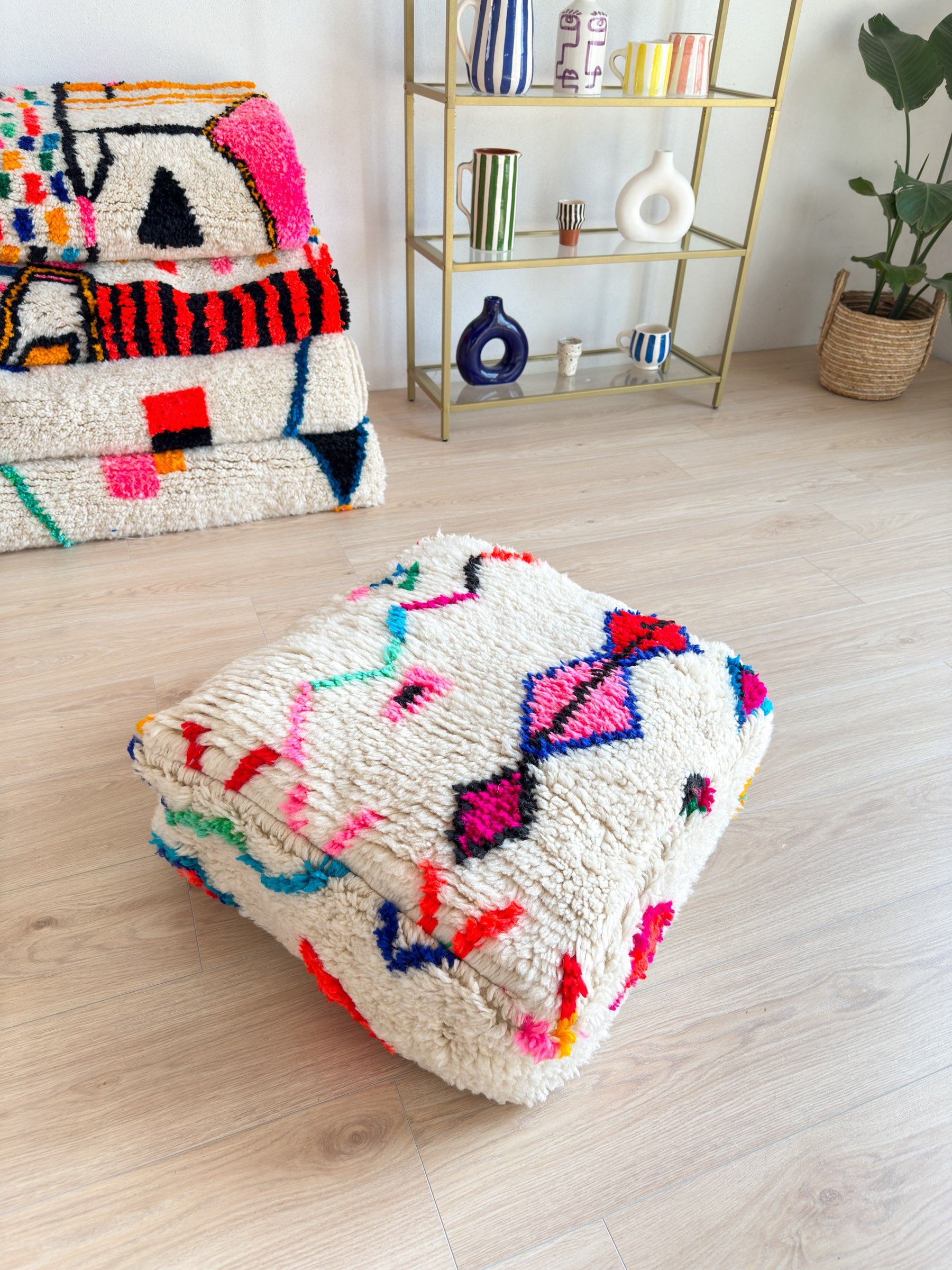 Moroccan pouf, colorful Berber pouf - 60 x 60 cm - n°10