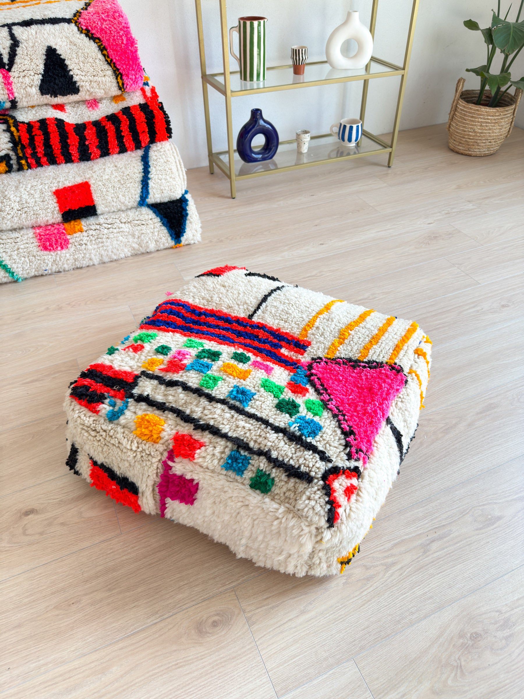 Moroccan pouf, colorful Berber pouf - 60 x 60 cm - n°7