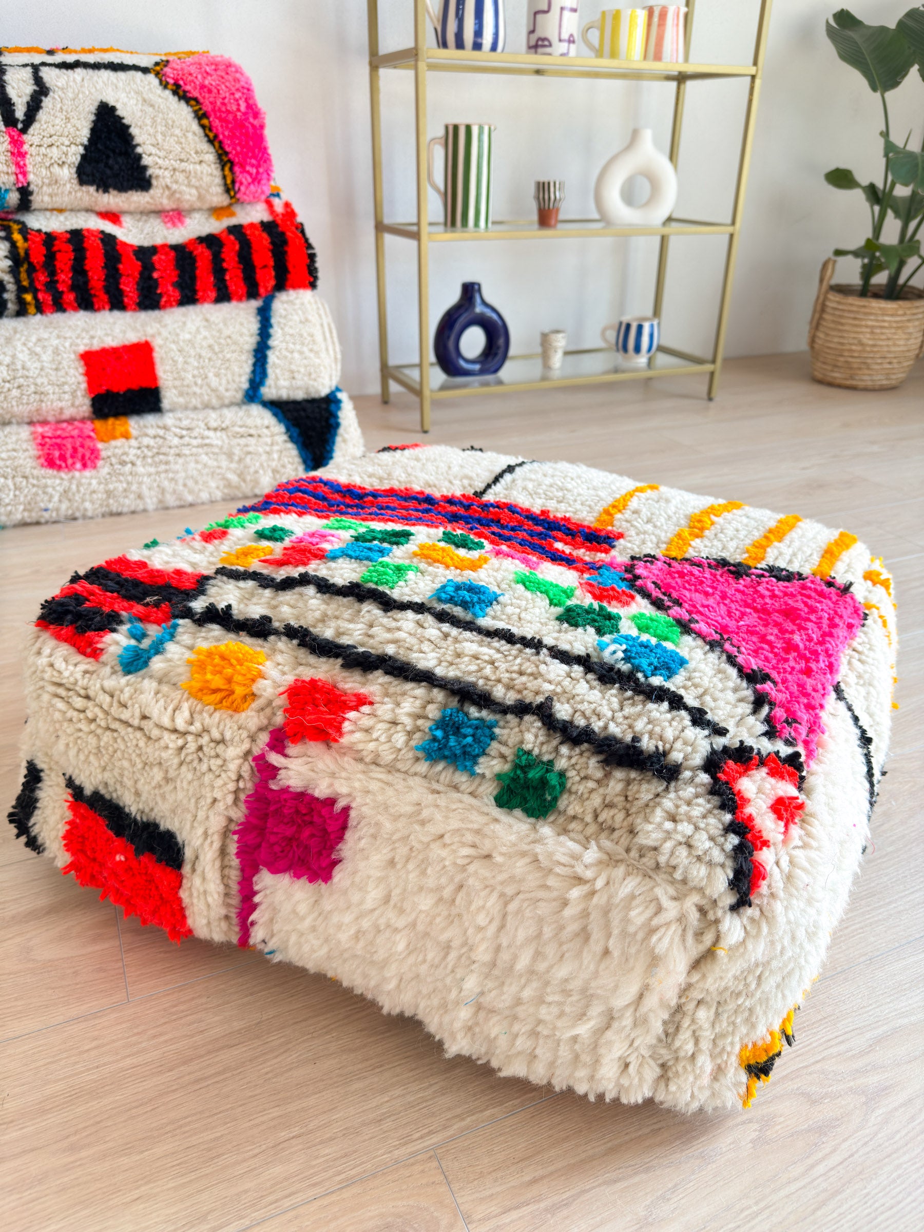 Moroccan pouf, colorful Berber pouf - 60 x 60 cm - n°7