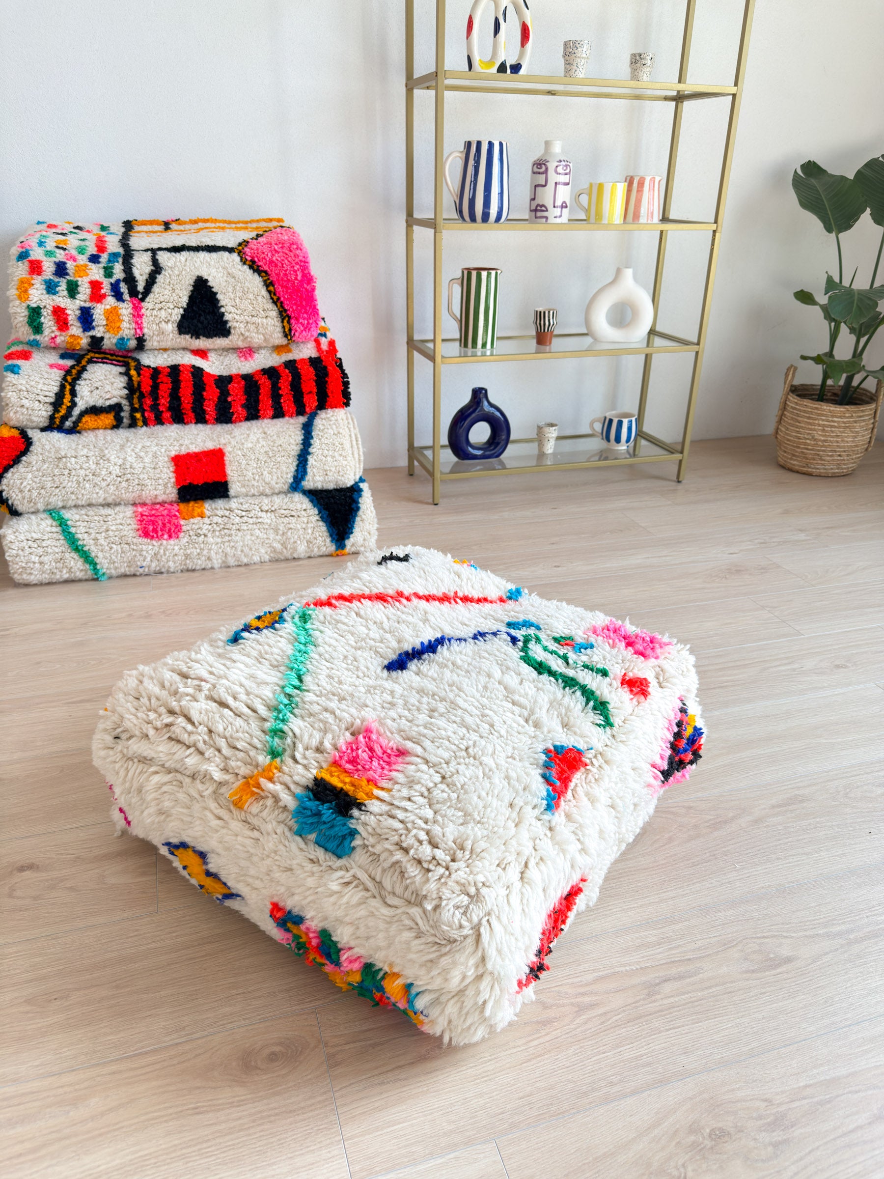 Moroccan pouf, colorful Berber pouf - 60 x 60 cm - n°8