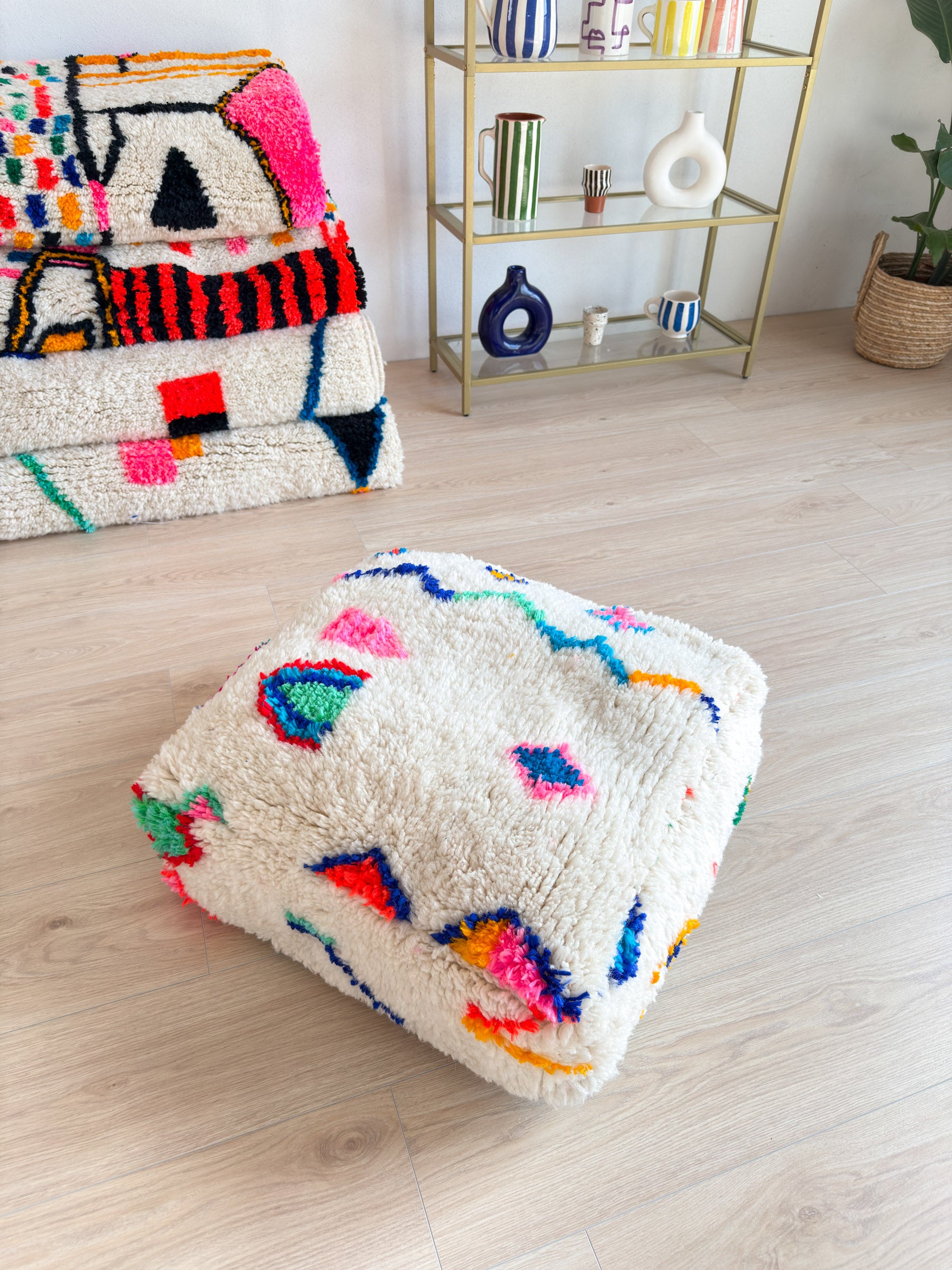 Moroccan pouf, colorful Berber pouf - 60 x 60 cm - n°9