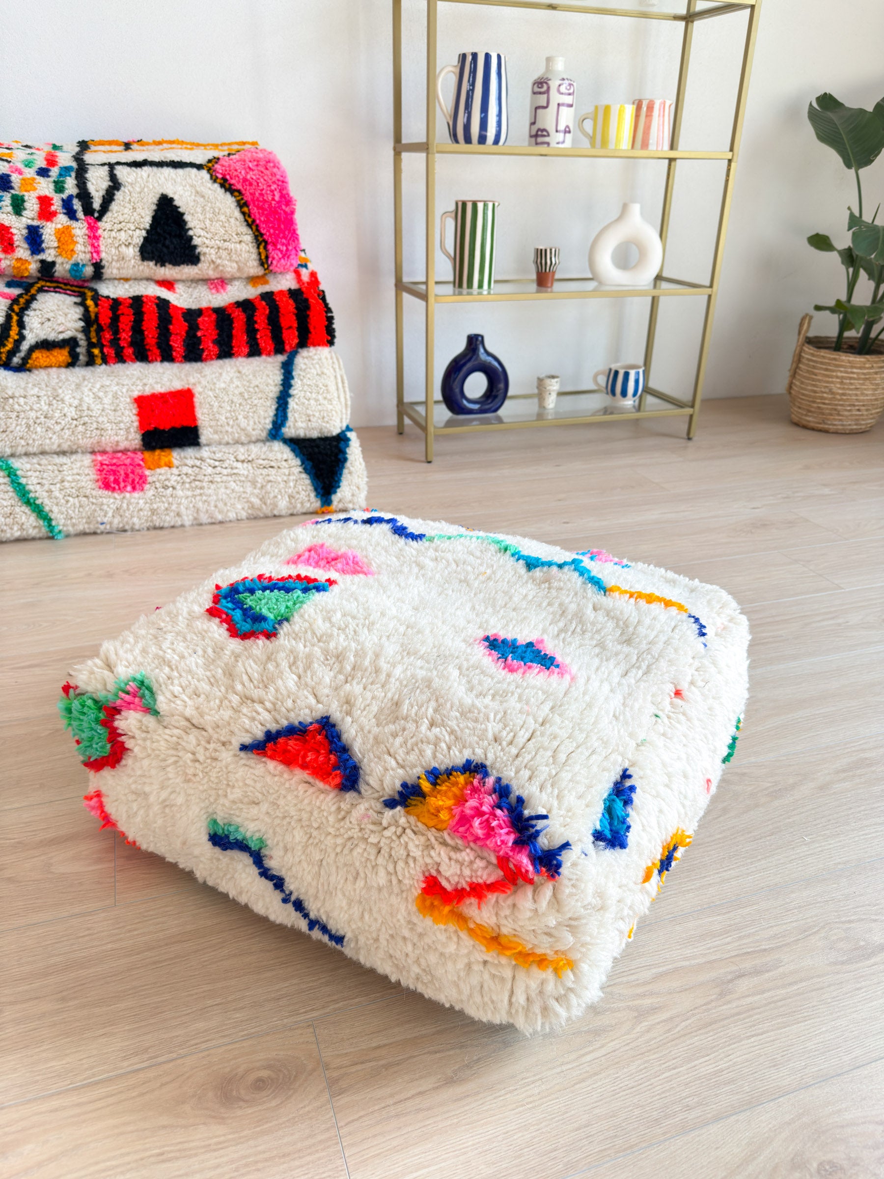 Moroccan pouf, colorful Berber pouf - 60 x 60 cm - n°9