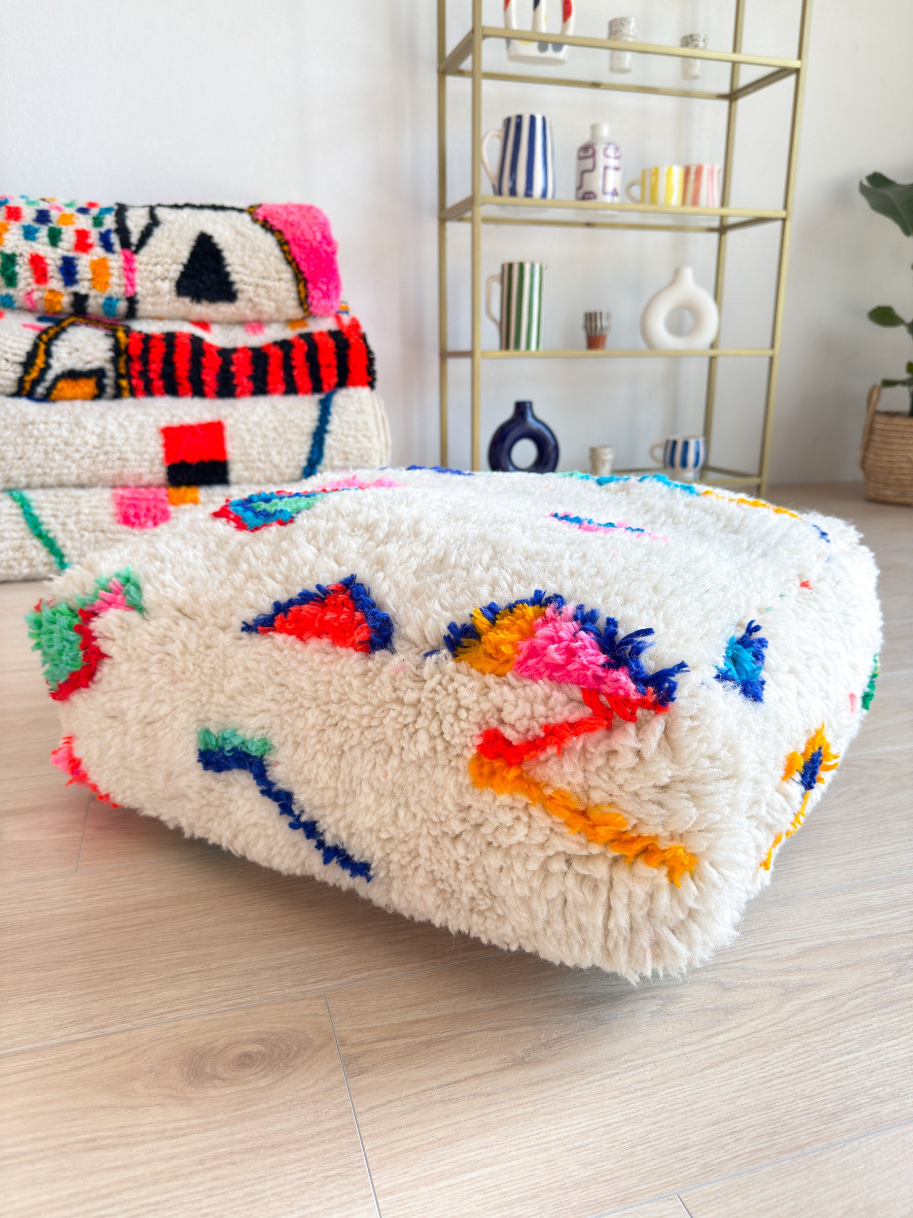 Moroccan pouf, colorful Berber pouf - 60 x 60 cm - n°9