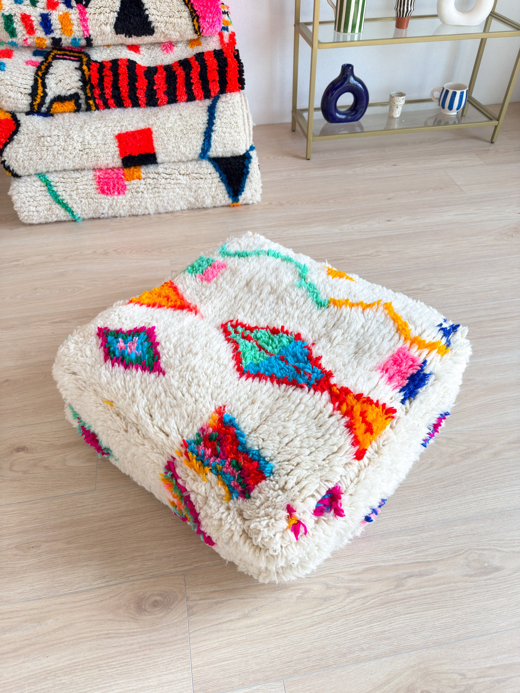 Moroccan pouf, colorful Berber pouf - 60 x 60 cm - n°11