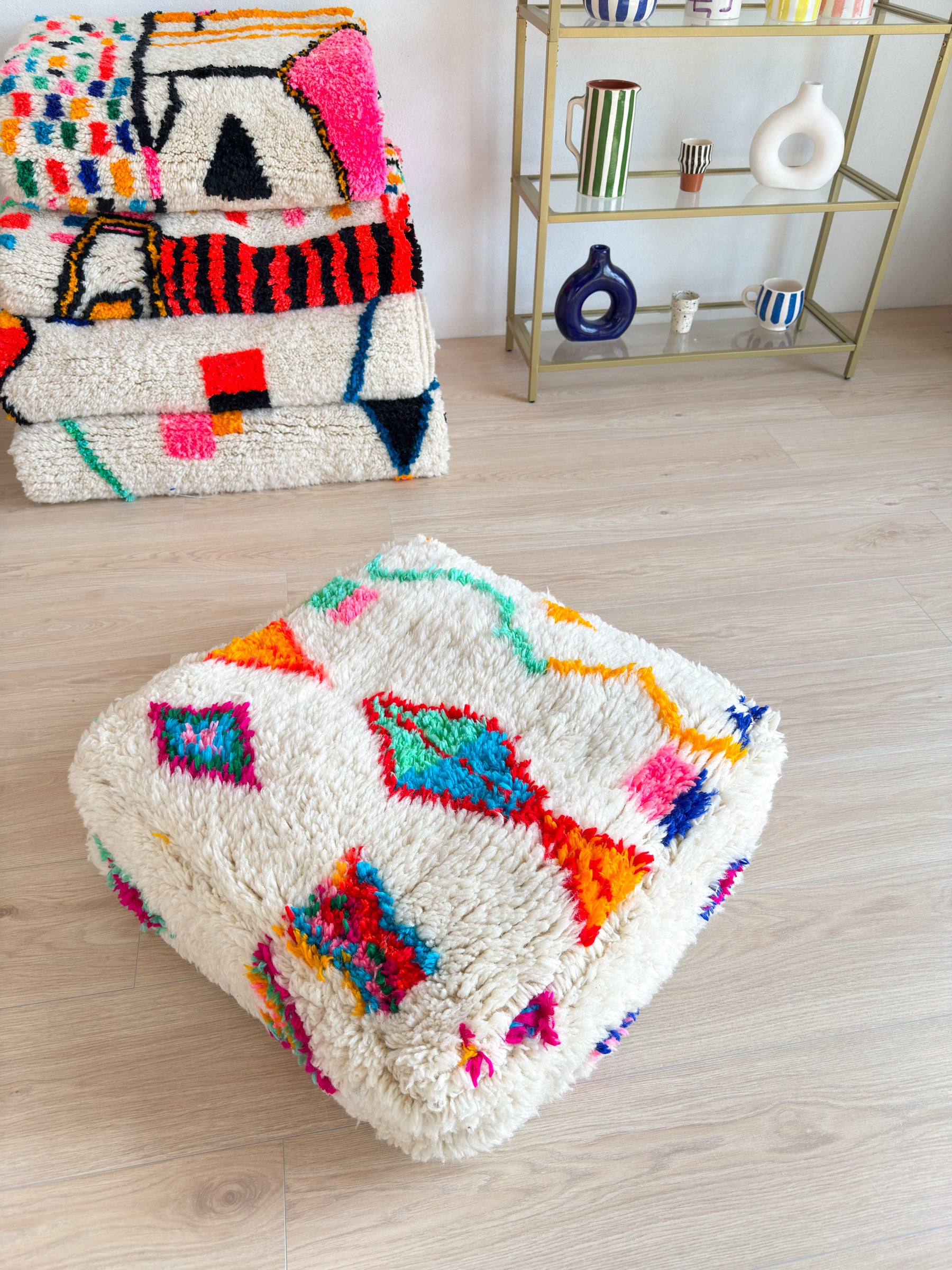 Moroccan pouf, colorful Berber pouf - 60 x 60 cm - n°11